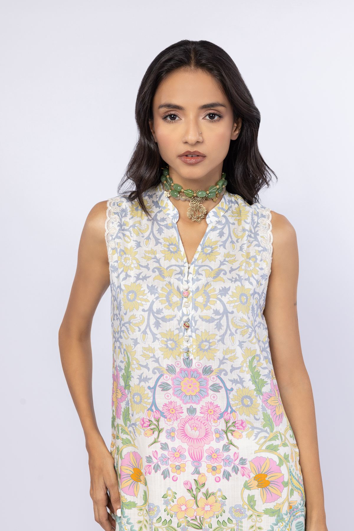 Embroidered Crosshatch Raw Silk Kurta - 25-10-10S4-02TB-VG