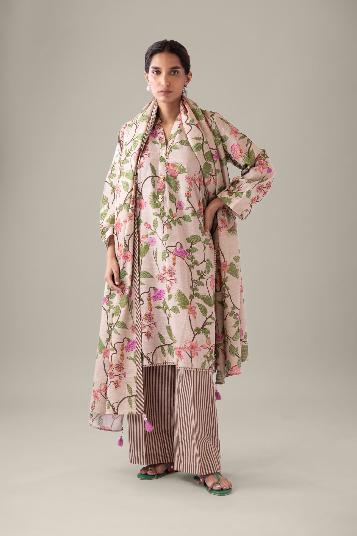 Printed Textured Cotton Dupatta - 25-09-11E13-07TA-VG