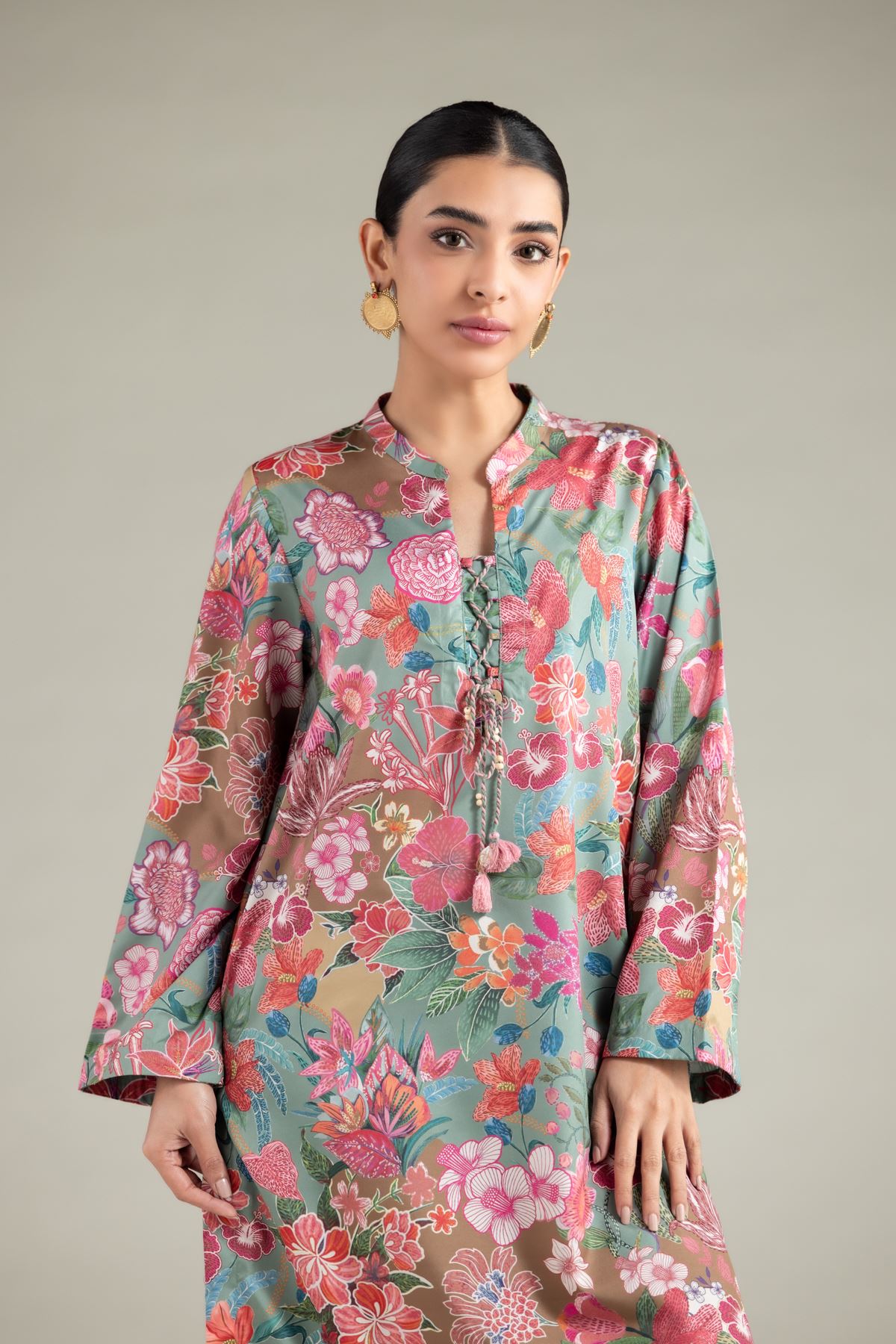Printed Polyester Silk Kurta - 1-26-130-A-B-VG