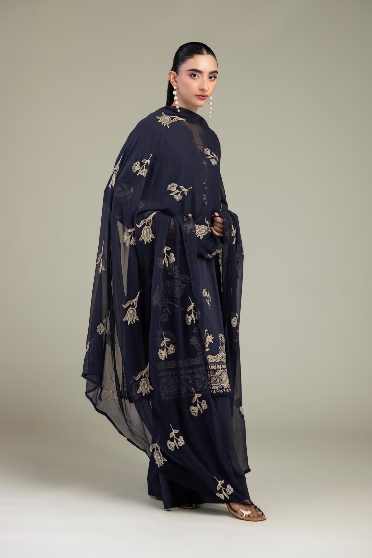 Embroidered Chiffon Floral Chiffon Dupatta - 1-26-309-B-D1-VG