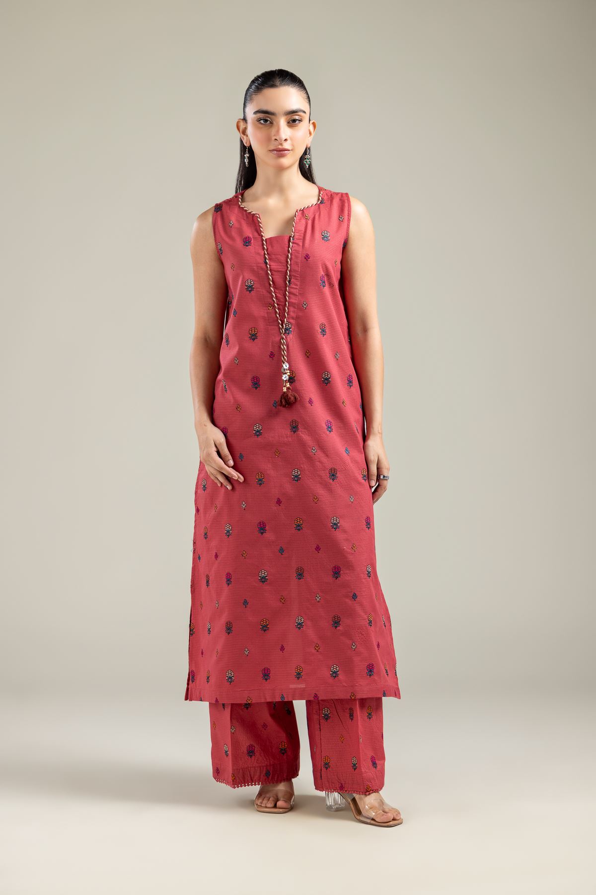 Embroidered Mesuri Sleeveless Longline Kurta - T-A33-26-102FD-VG