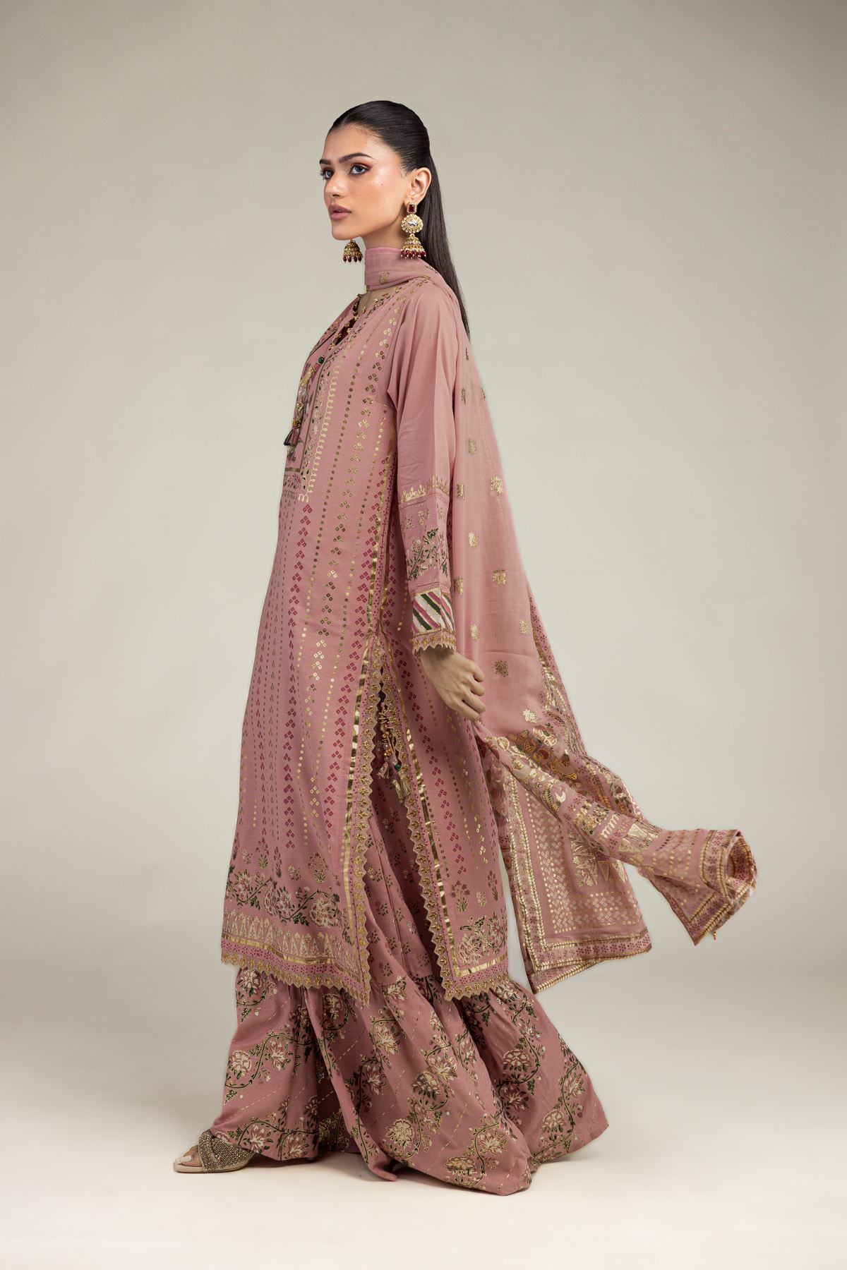 Embroidered Raw Silk 3-Piece Co-ords Set - 8-26-206-A-B1-VG