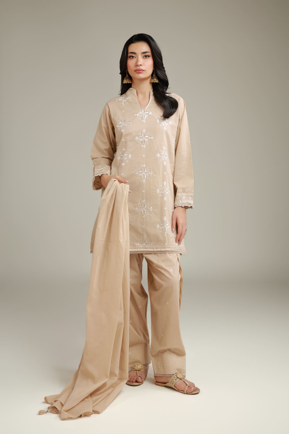 Embroidered Cambric Beige Cambric Shalwar - 25-09-10E2-12TA-VG