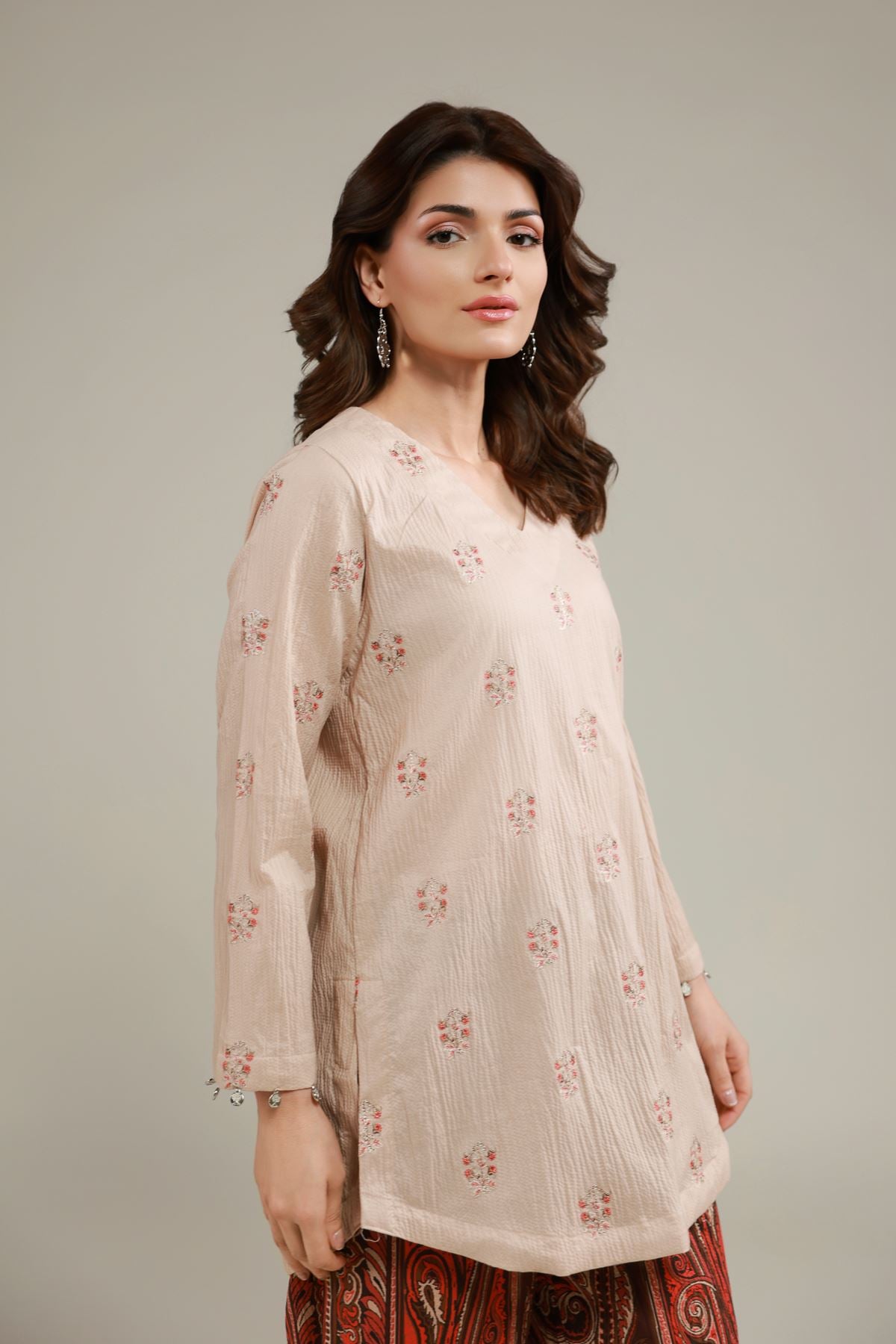 Embroidered Cotton Crinkle Floral Crinkled Kurta - 1-26-231-A-A1-VG