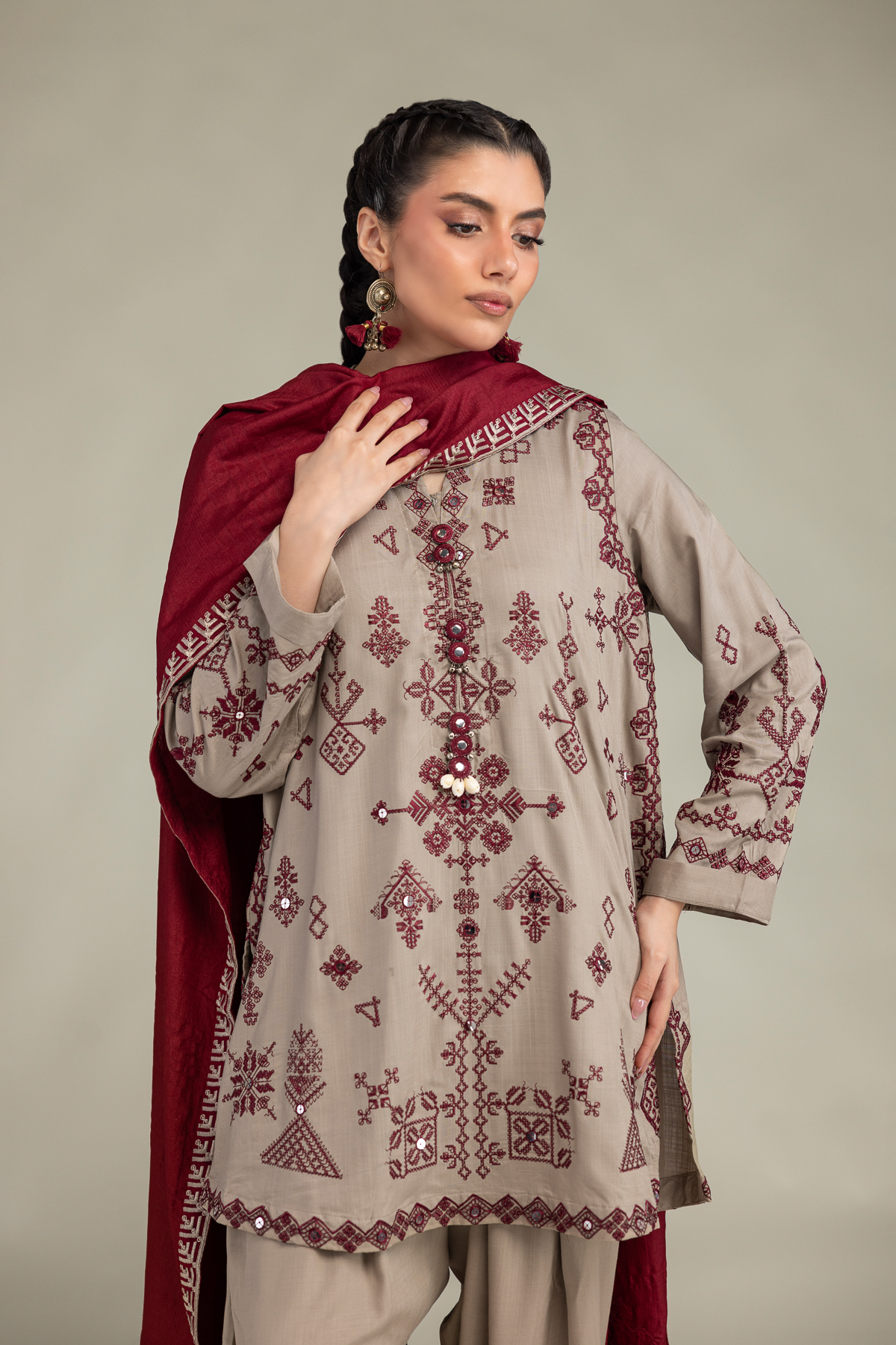 Embroidered Polyester Silk Polyester Silk Dupatta - 1-26-322-B-A1-VG