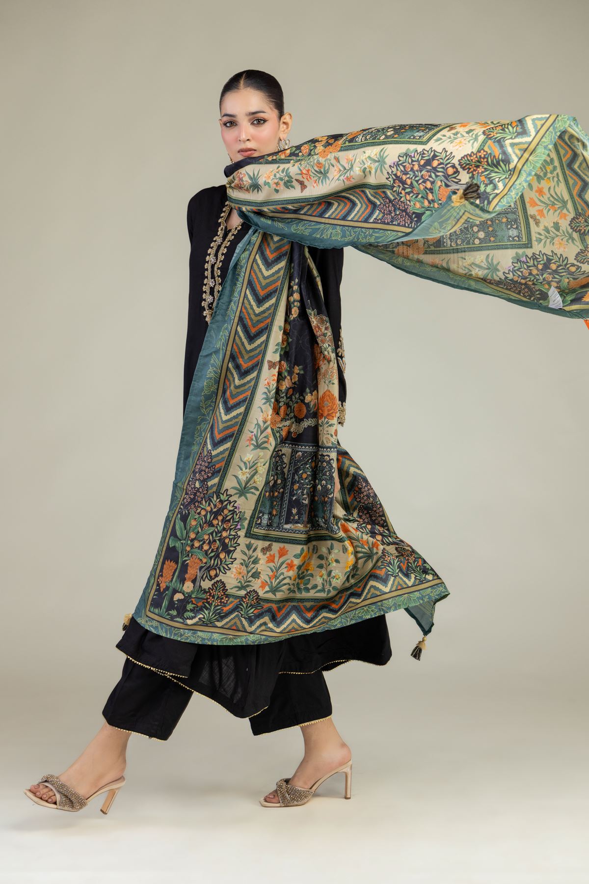 Printed Polyester Silk Floral Silk Dupatta - 2-26-203-A-A1-VG