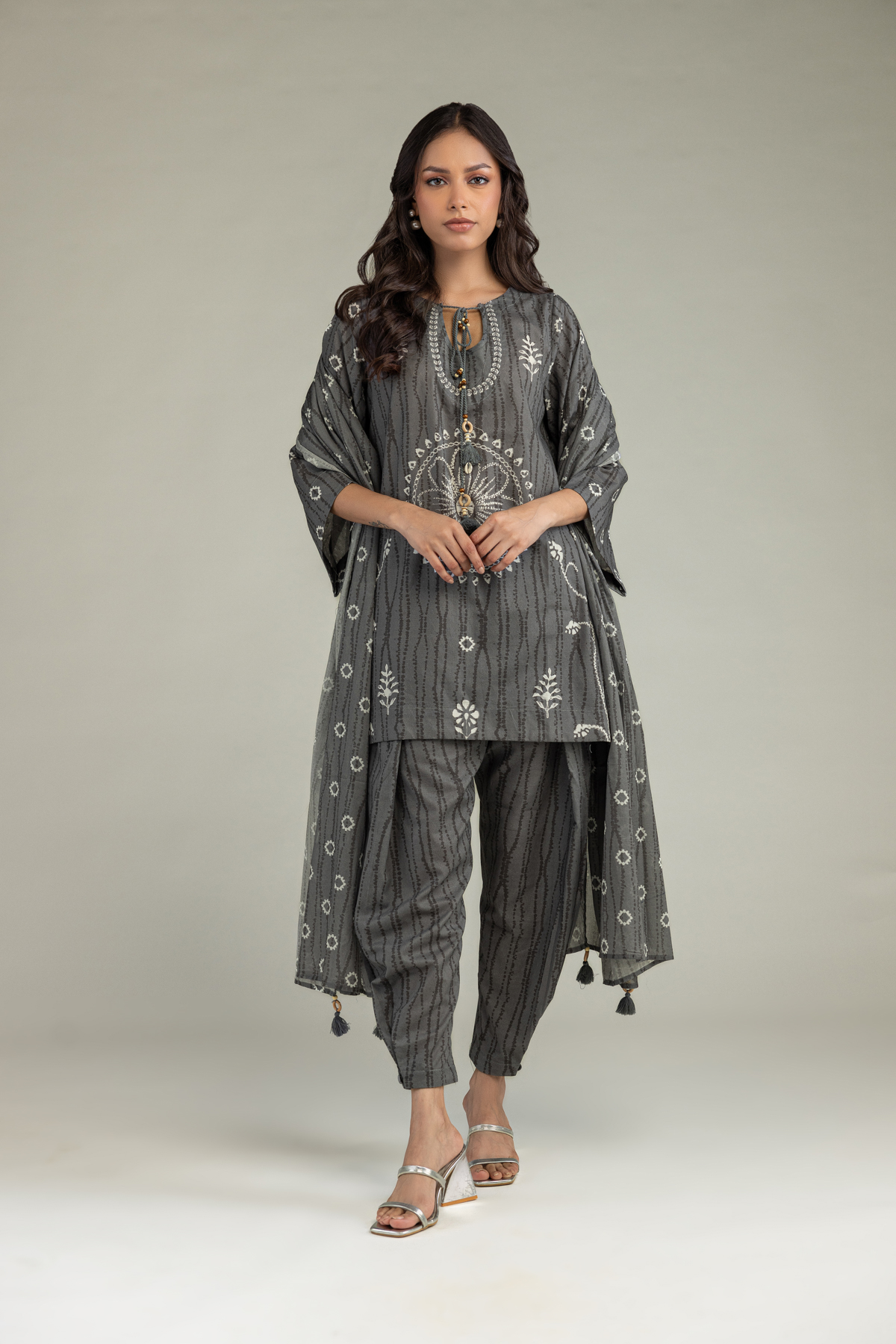 Printed Voile Gray Printed Dupatta - 1-26-220-B-E1-VG