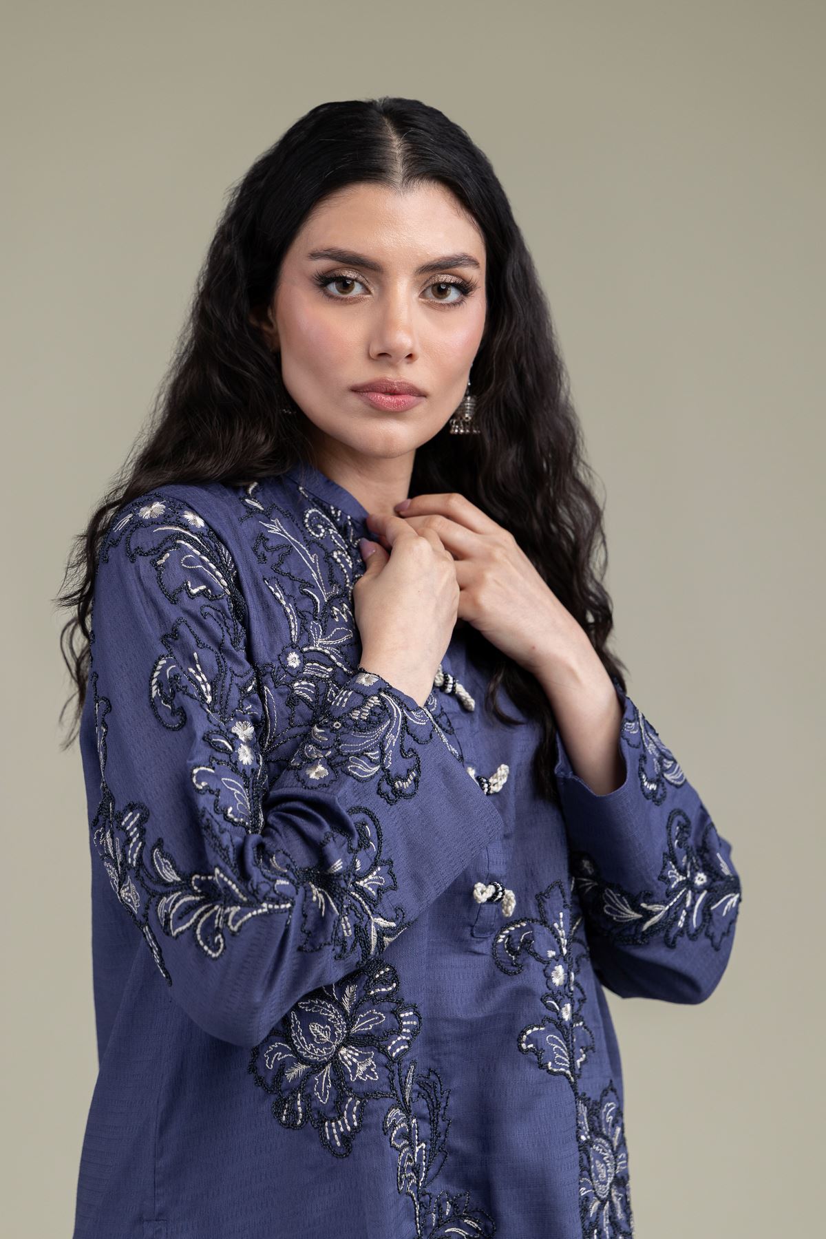 Embroidered Cotton Dobby Short Floral Kurta - 1-26-209-A-F1-VG