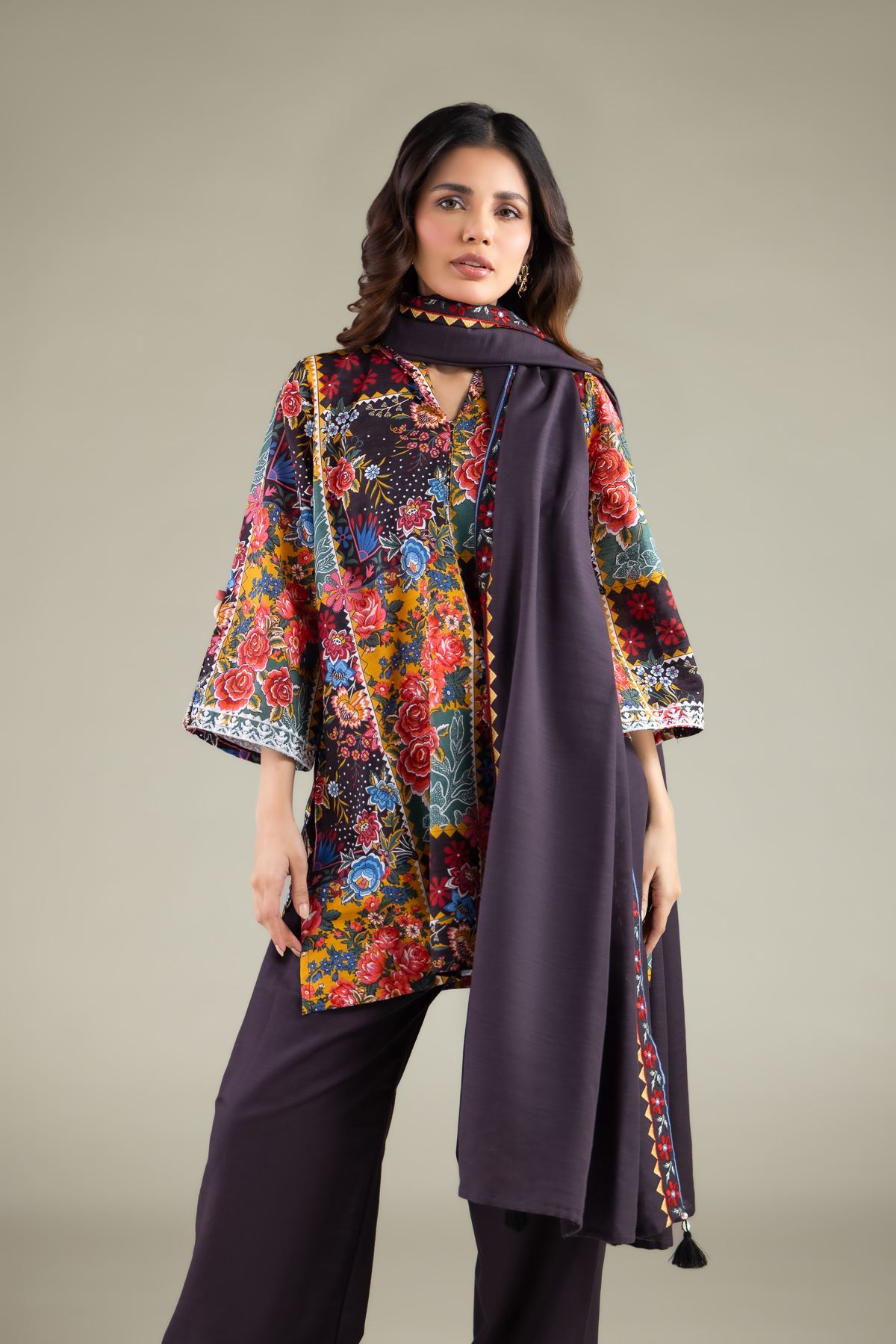 Embroidered Textured Cotton Floral Tassel Dupatta - 1-26-115-C-H-VG