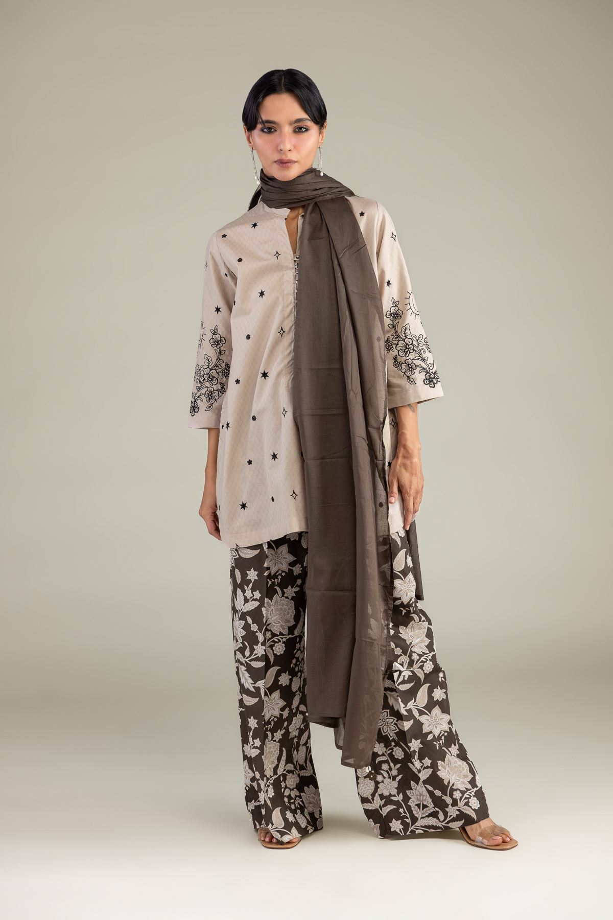 Embroidered Cotton Dobby Beige Floral Kurta - 8-26-213-A-B1-VG