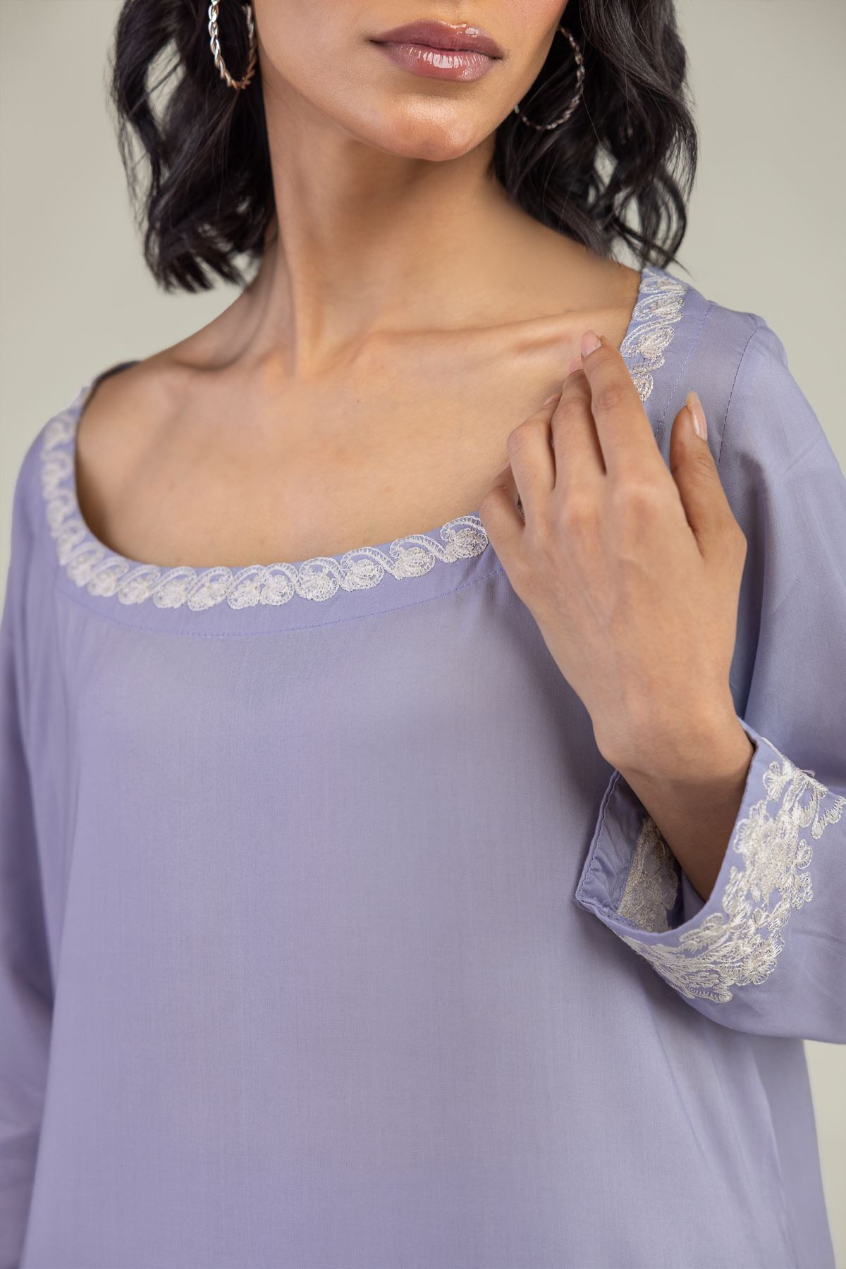 Embroidered Lyocell Long Lavendar Kurta - 1-26-240-A-J1-VG