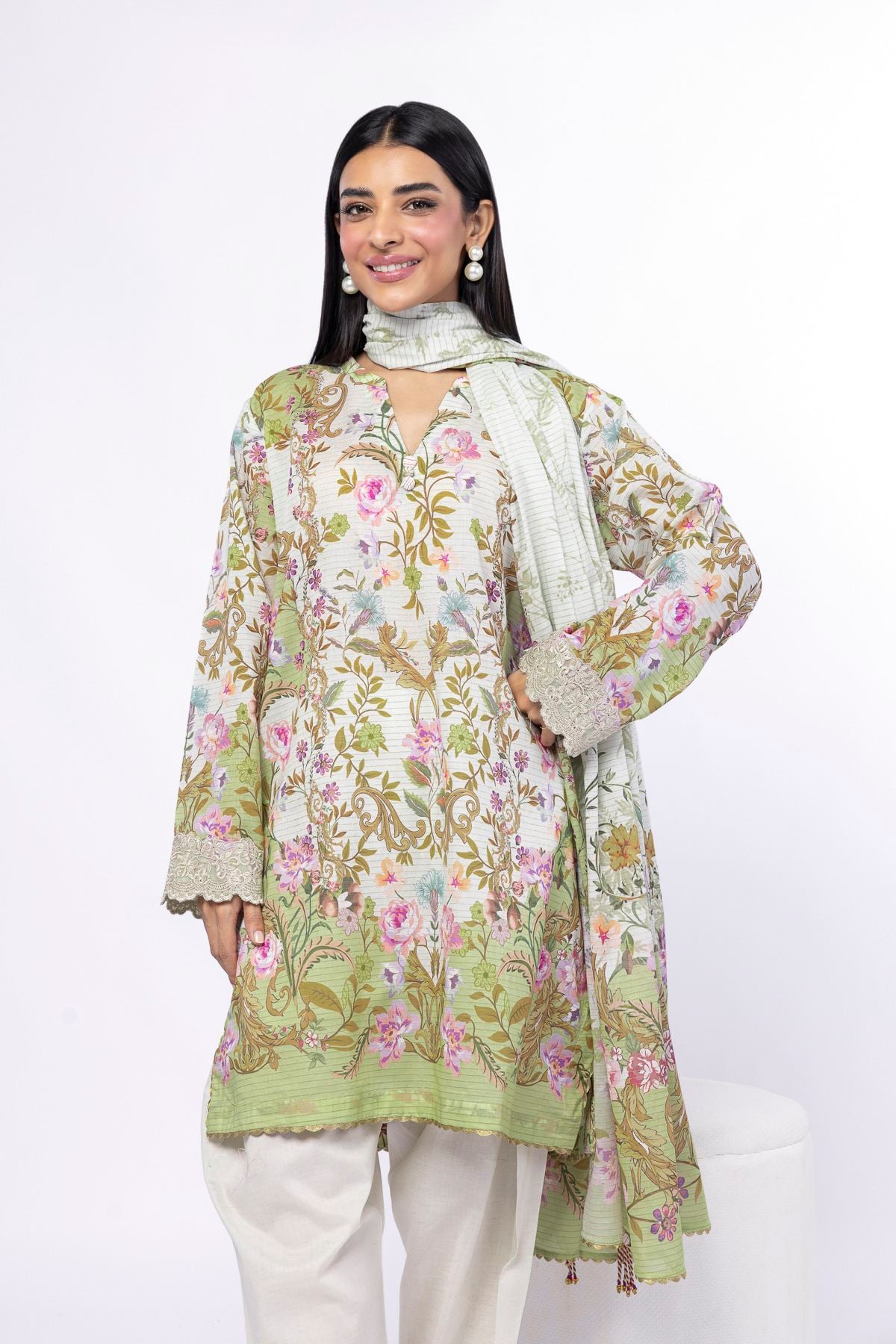 Embroidered Messuri Fabrics 3 Piece - CA02A-VG