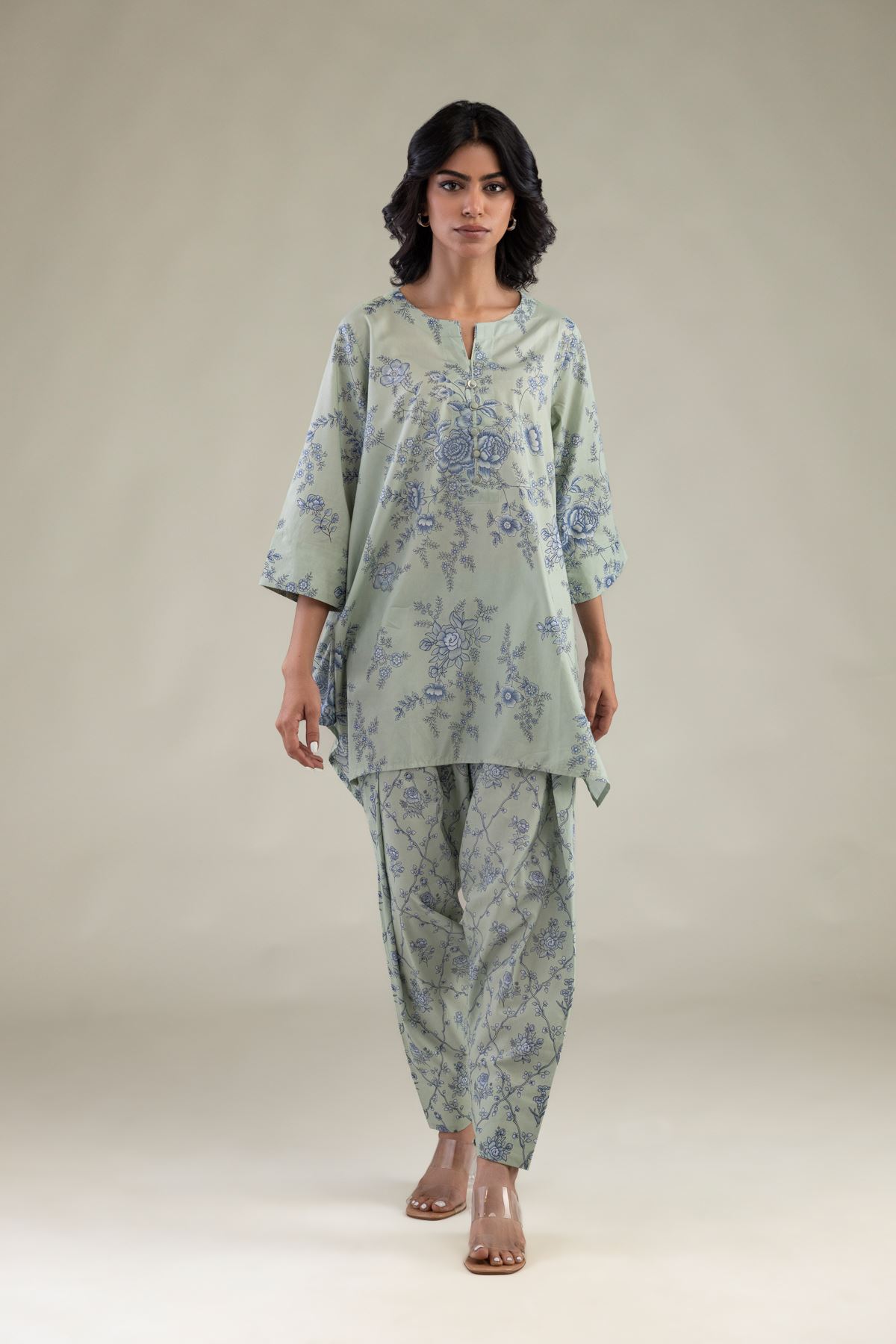 Embroidered Cambric Floral Mint Shalwar - 1-26-102-A-F-VG