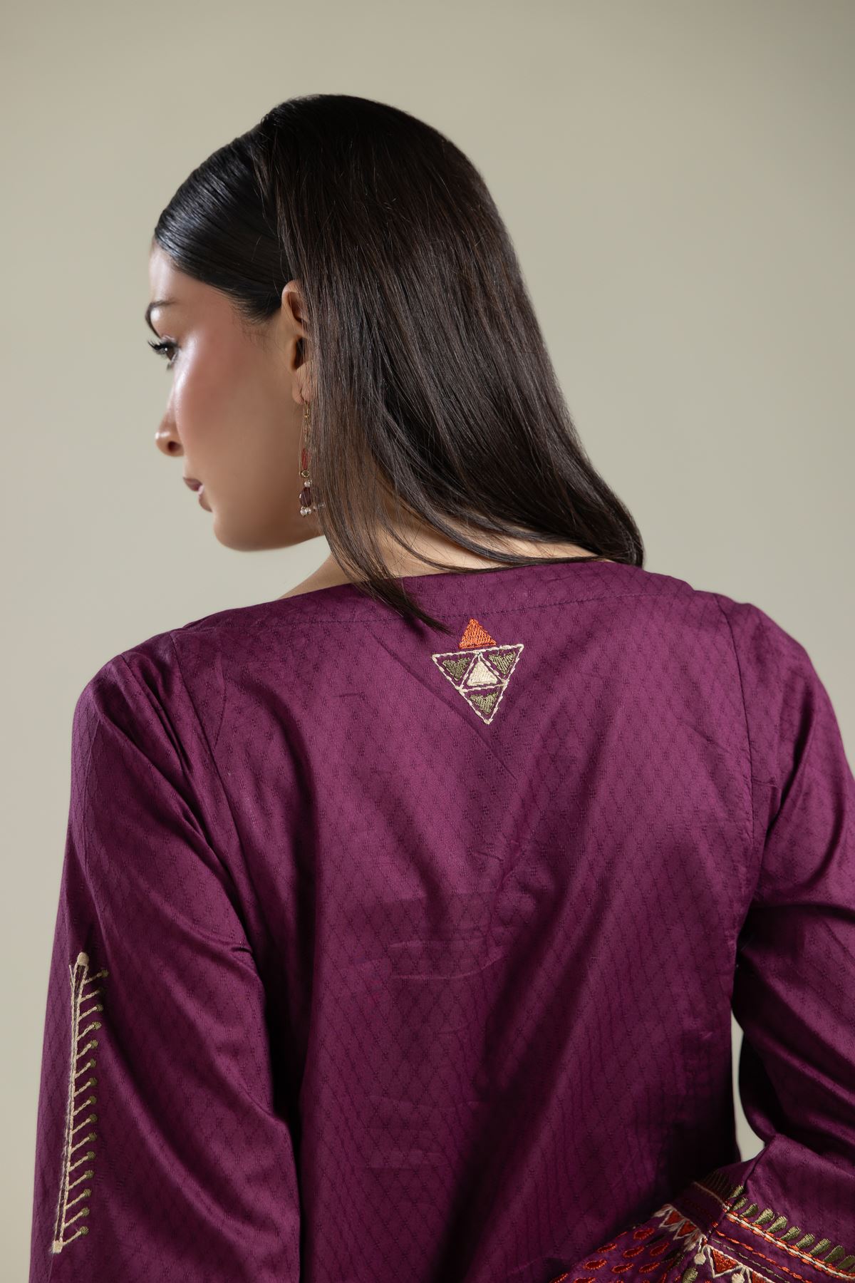 Embroidered Cotton Dobby V-Neck Cotton Kurta - 2-26-202-A-E-VG