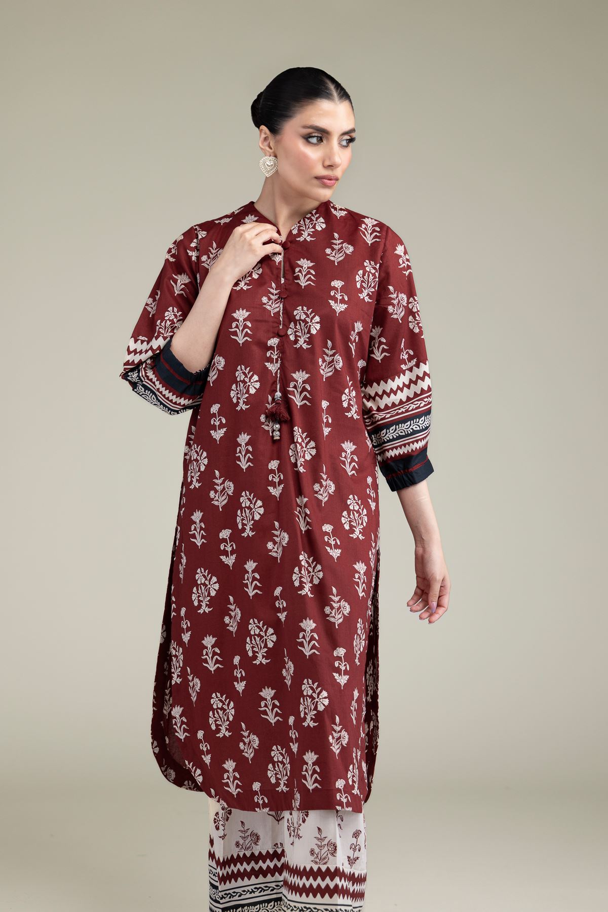 Printed Cambric Maroon Cambric Kurta - T-A33-26-206FH1-VG