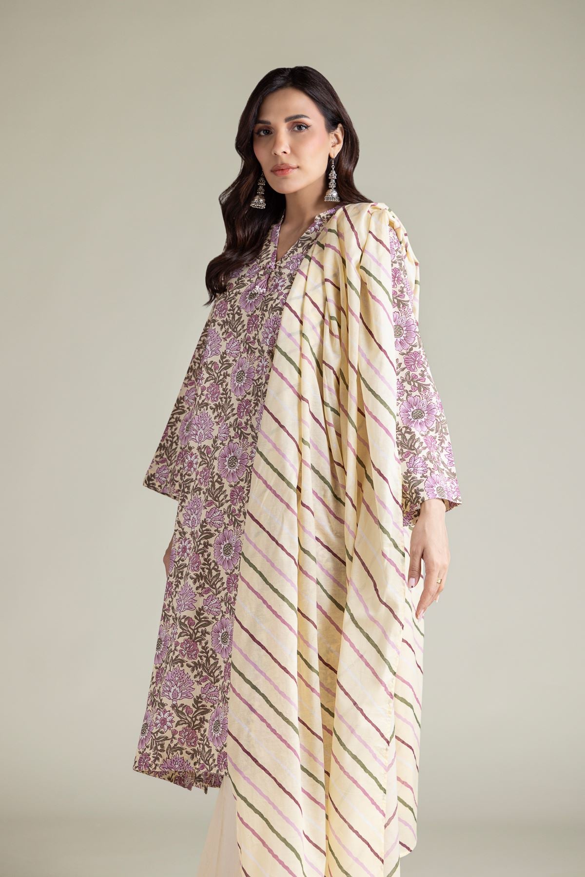 Embroidered Textured Lawn Lawn Striped Dupatta - 1-26-139-A-C-VG