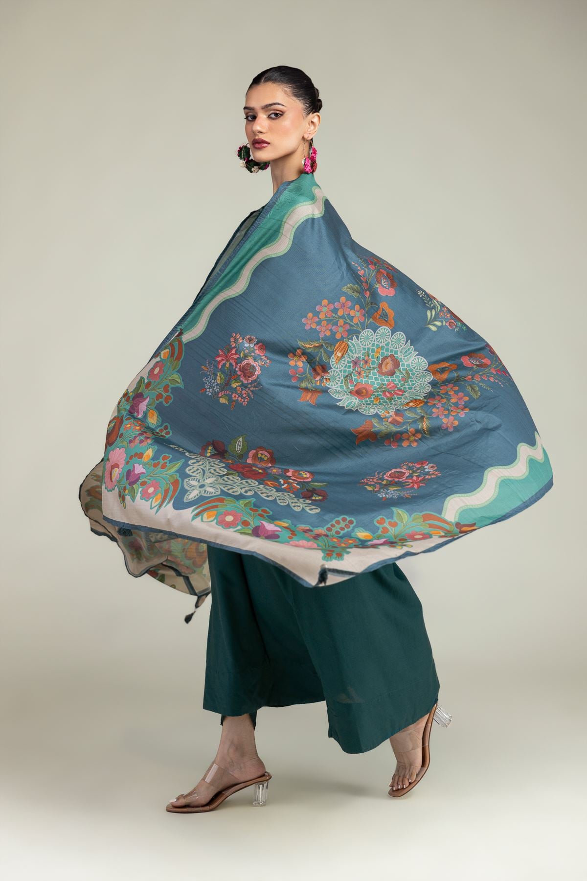 Embroidered Polyester Silk Floral Silk Dupatta - 1-26-203-A-G1-VG