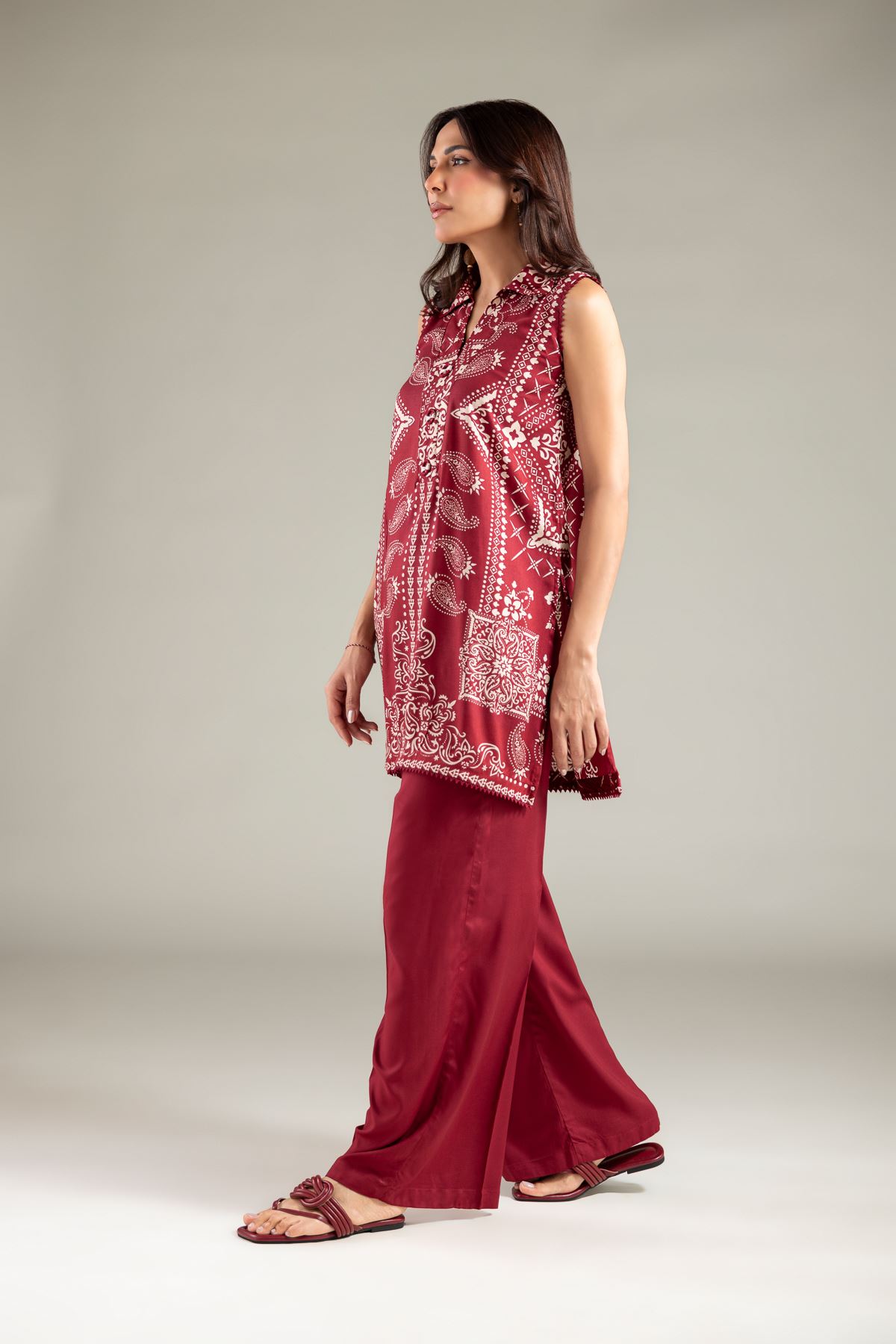 Printed Viscose Relaxed Solid Pants - 1-26-105-A-D-VG