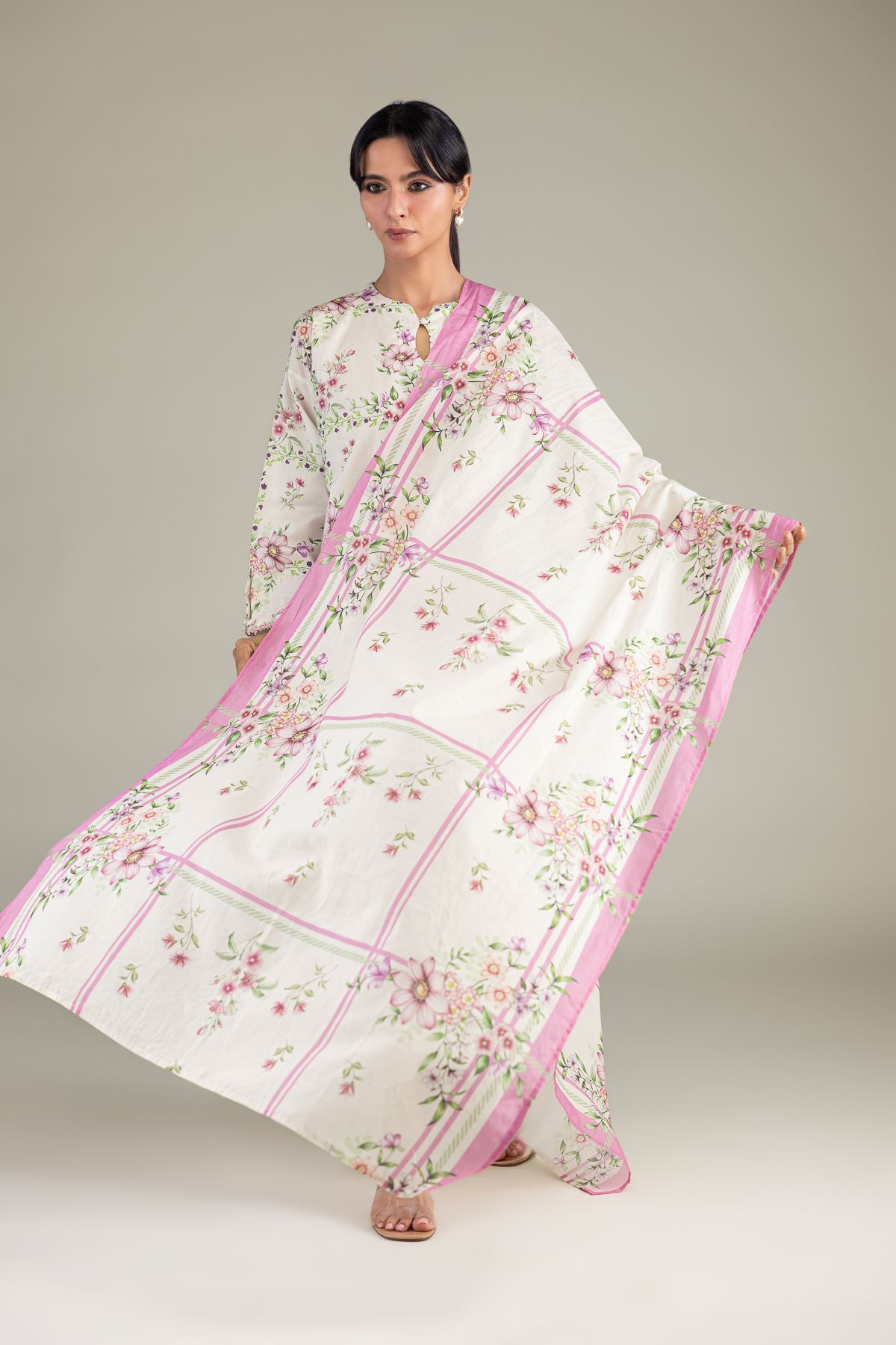 Printed Lawn Floral Lawn Dupatta - 1-26-102-A-F-VG