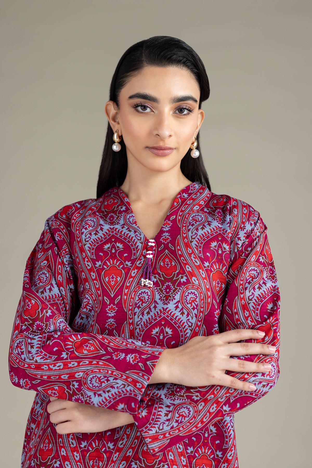 Printed Textured Cotton Kurta - 25-10-10S6-05TA-VG