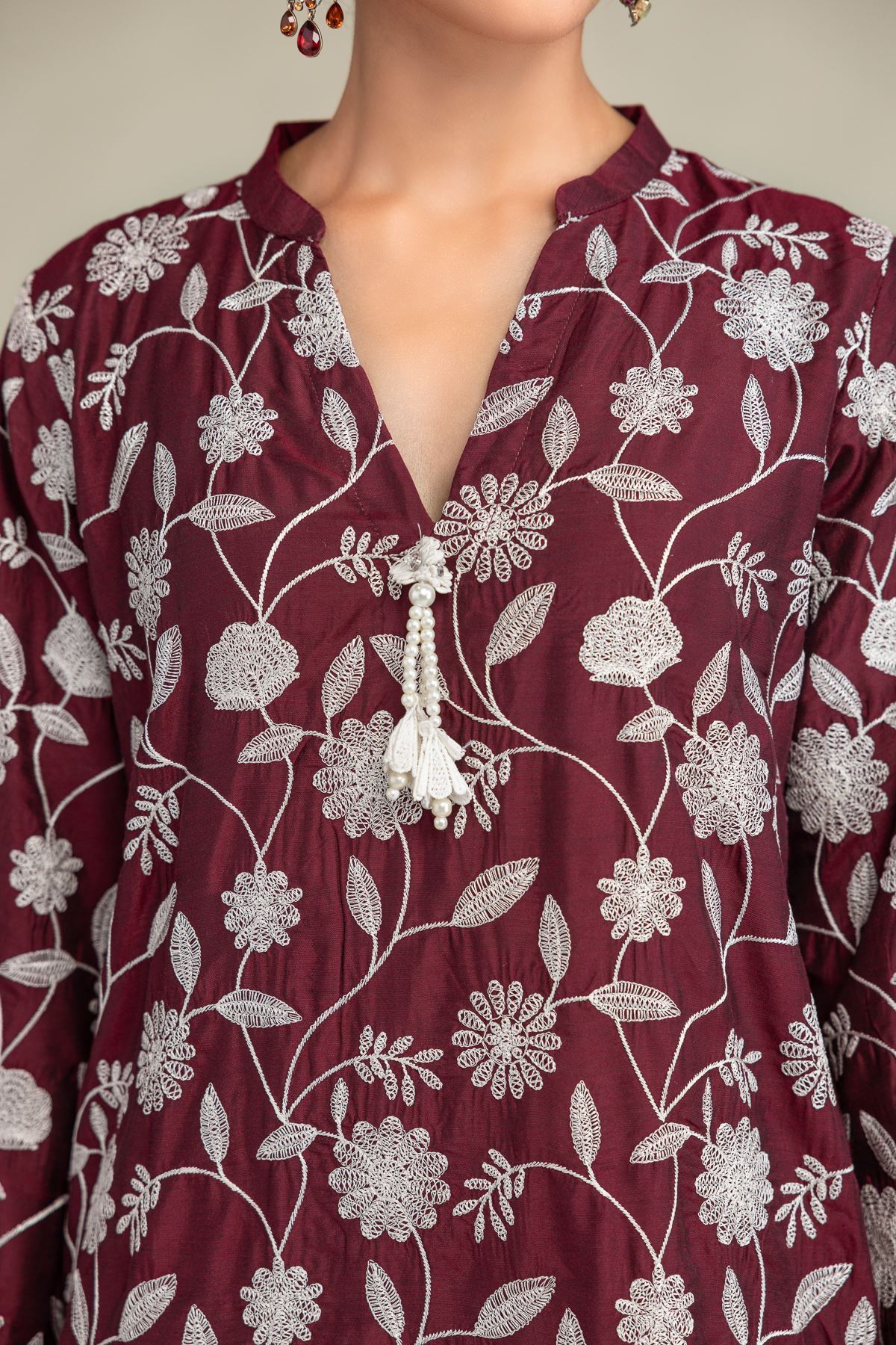 Printed Raw Silk Floral Maroon Kurta - 1-26-244-A-D1-VG