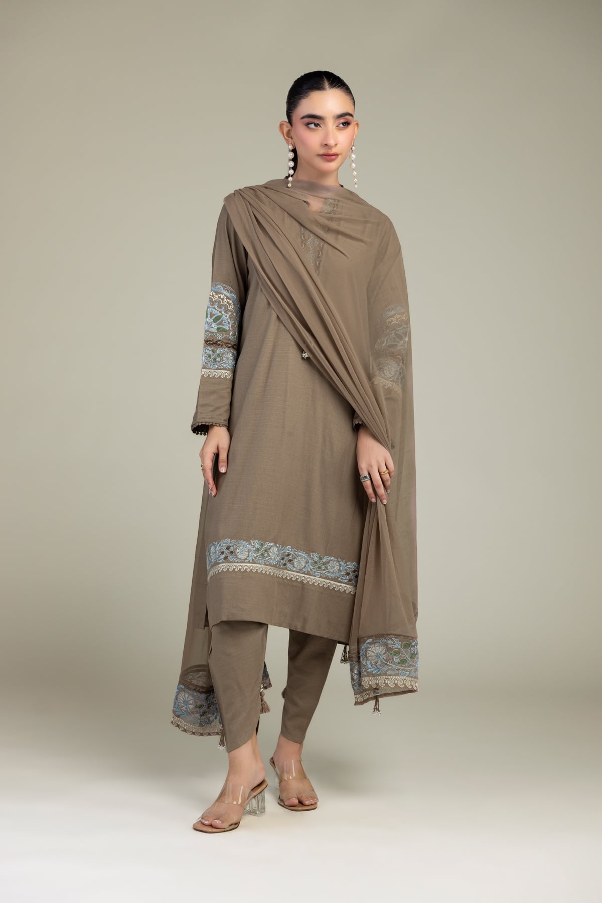 Embroidered Raw Silk Brown Solid Shalwar - 1-26-102-A-F-VG