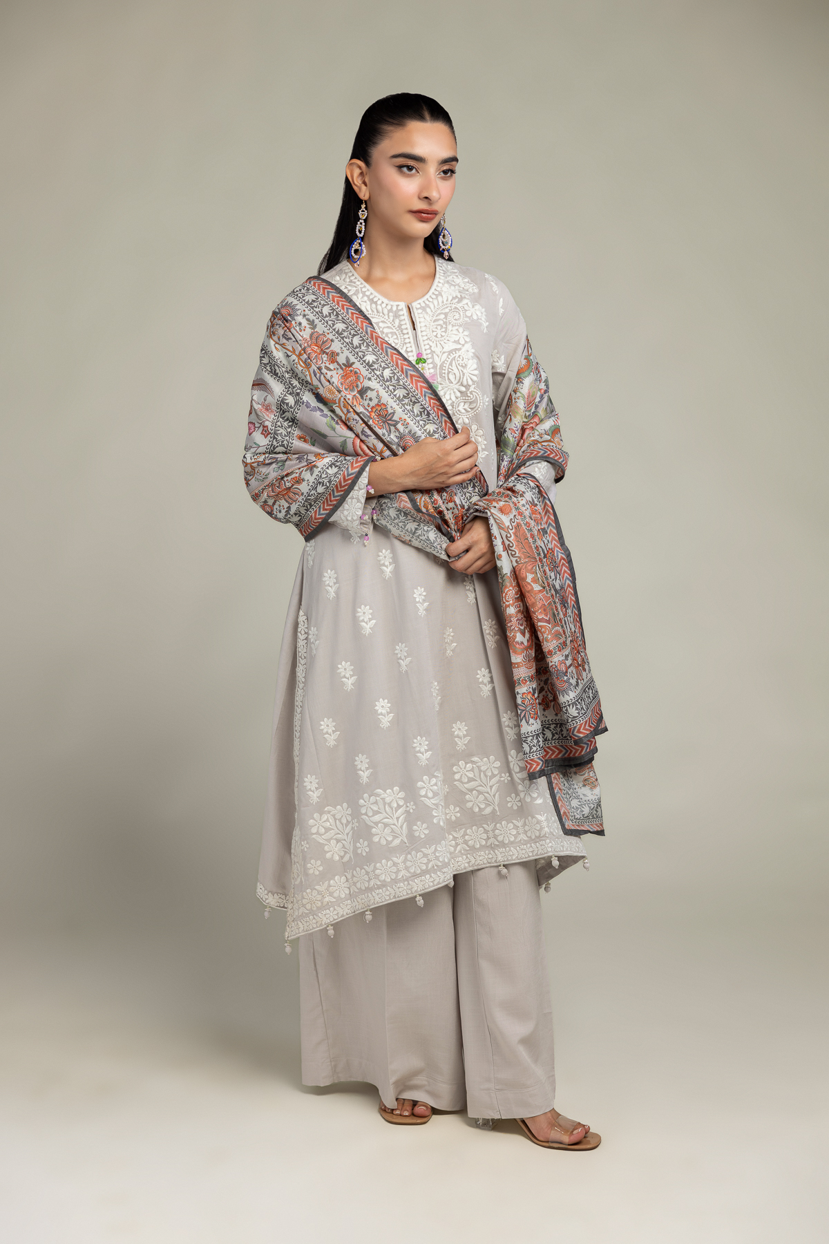 Embroidered Polyester Silk Floral Silk Dupatta - 2-26-302-C-F1-VG
