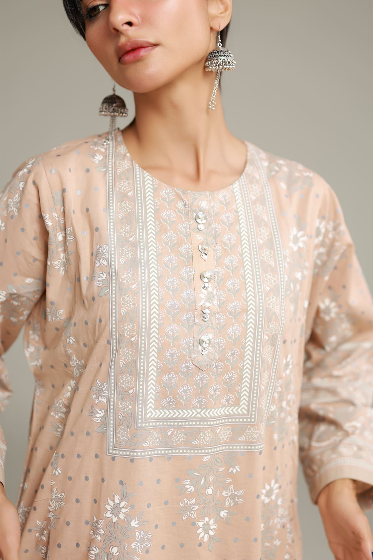 Printed Cambric Longline Cambric Kurta - 25-00-X1-03TA-VG