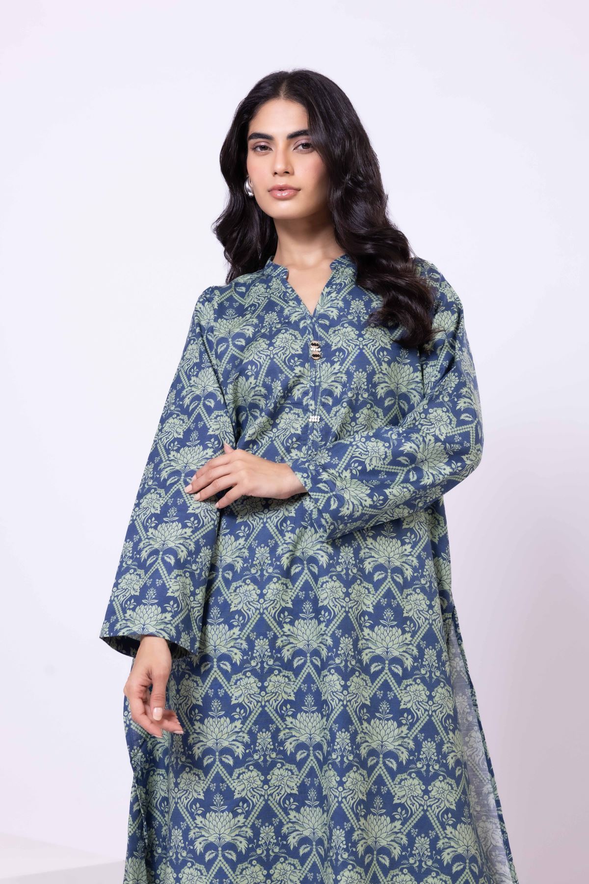 Printed Khaddar Kurta - 25-09-11E11-08TA-VG