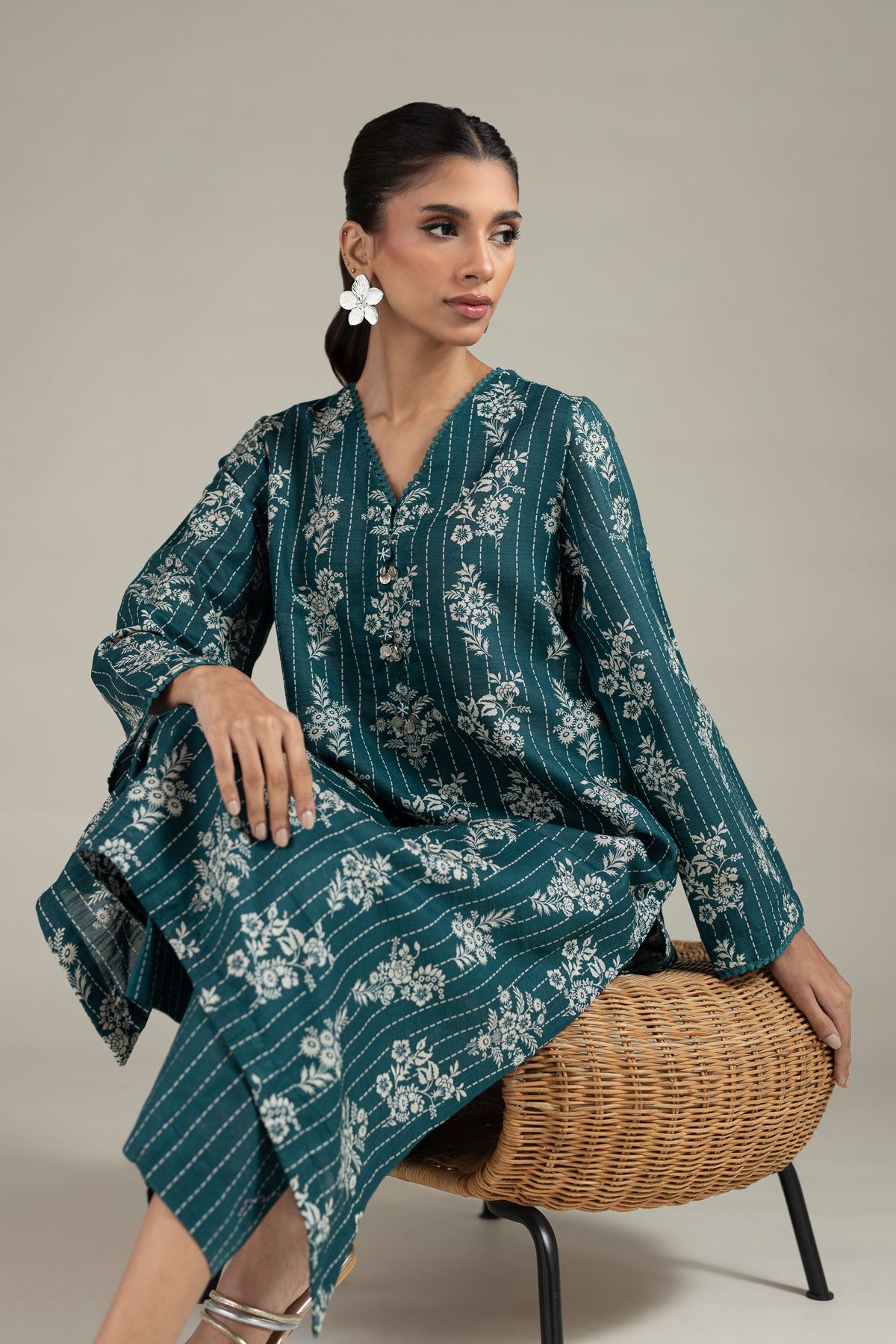 Dyed Textured Cotton Kurta - 25-09-9S3-07TB-VG