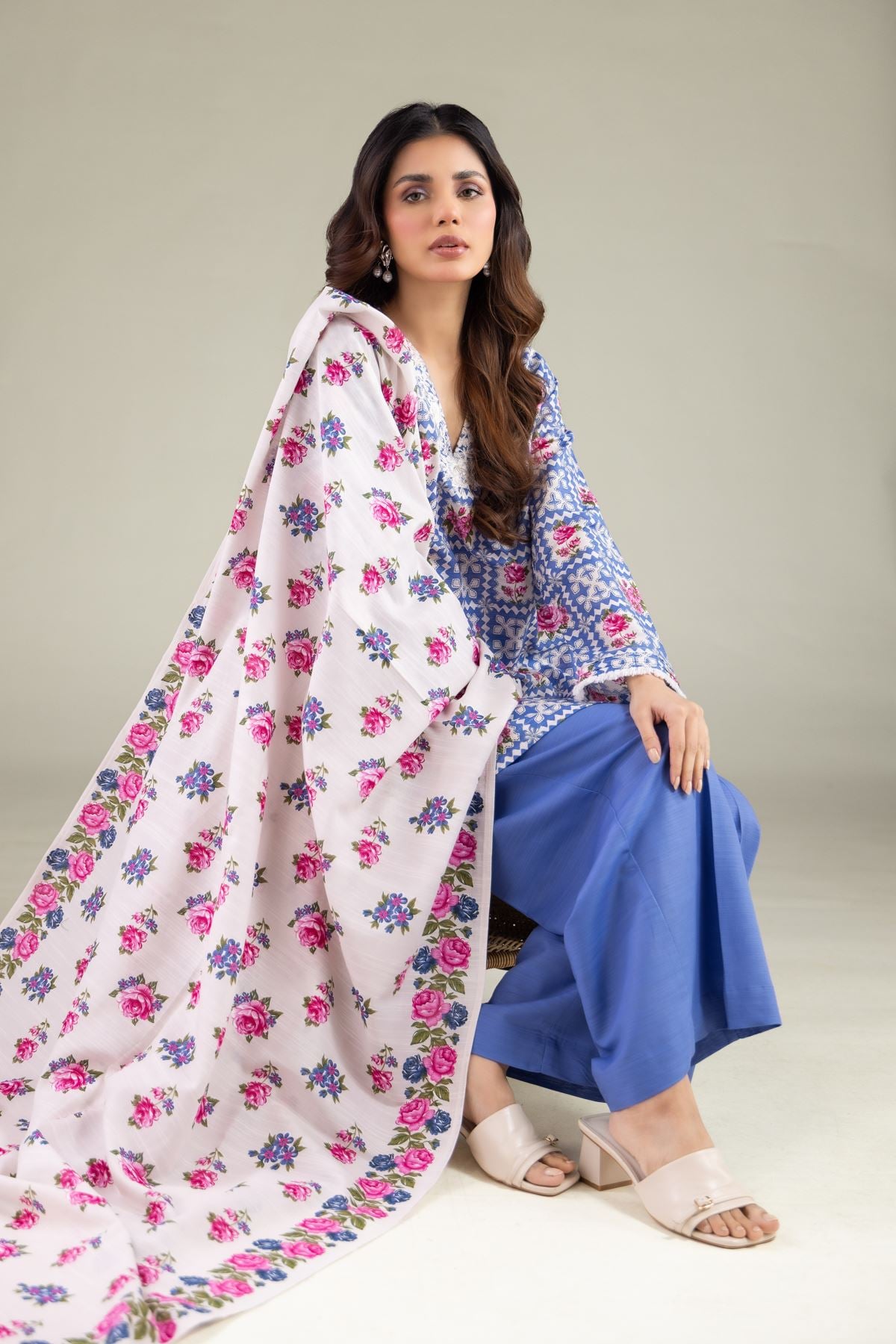 Embroidered Textured Cotton Summer Floral Dupatta - 1-26-115-C-D-VG