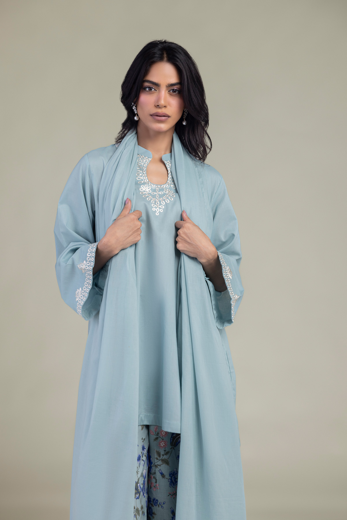 Embroidered Lawn Solid Blue Dupatta - 2-26-308-A-B1-VG