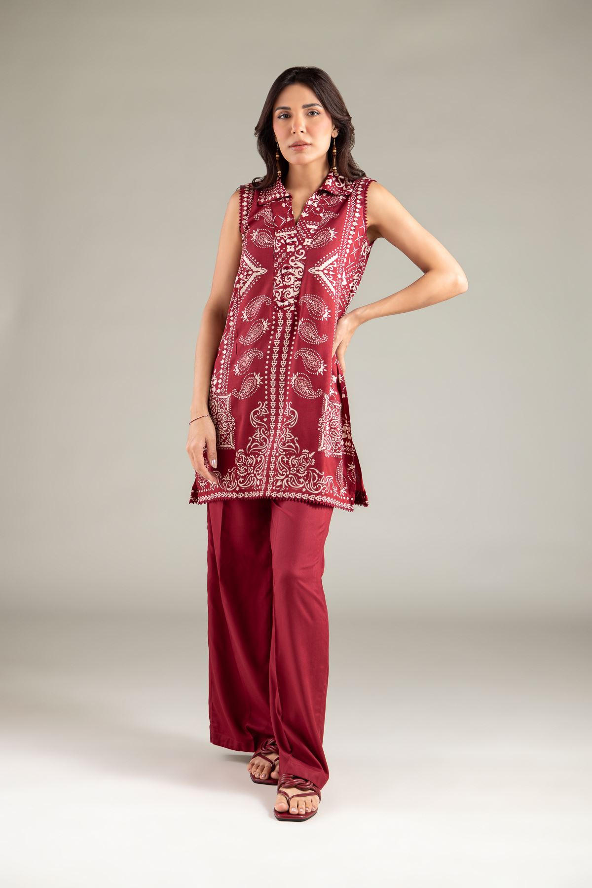 Printed Viscose Relaxed Solid Pants - 1-26-105-A-D-VG