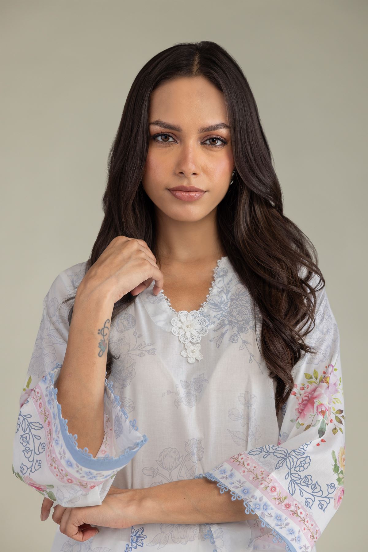 Printed Cambric Floral Cambric Kurta - 1-26-252-B-B2-VG