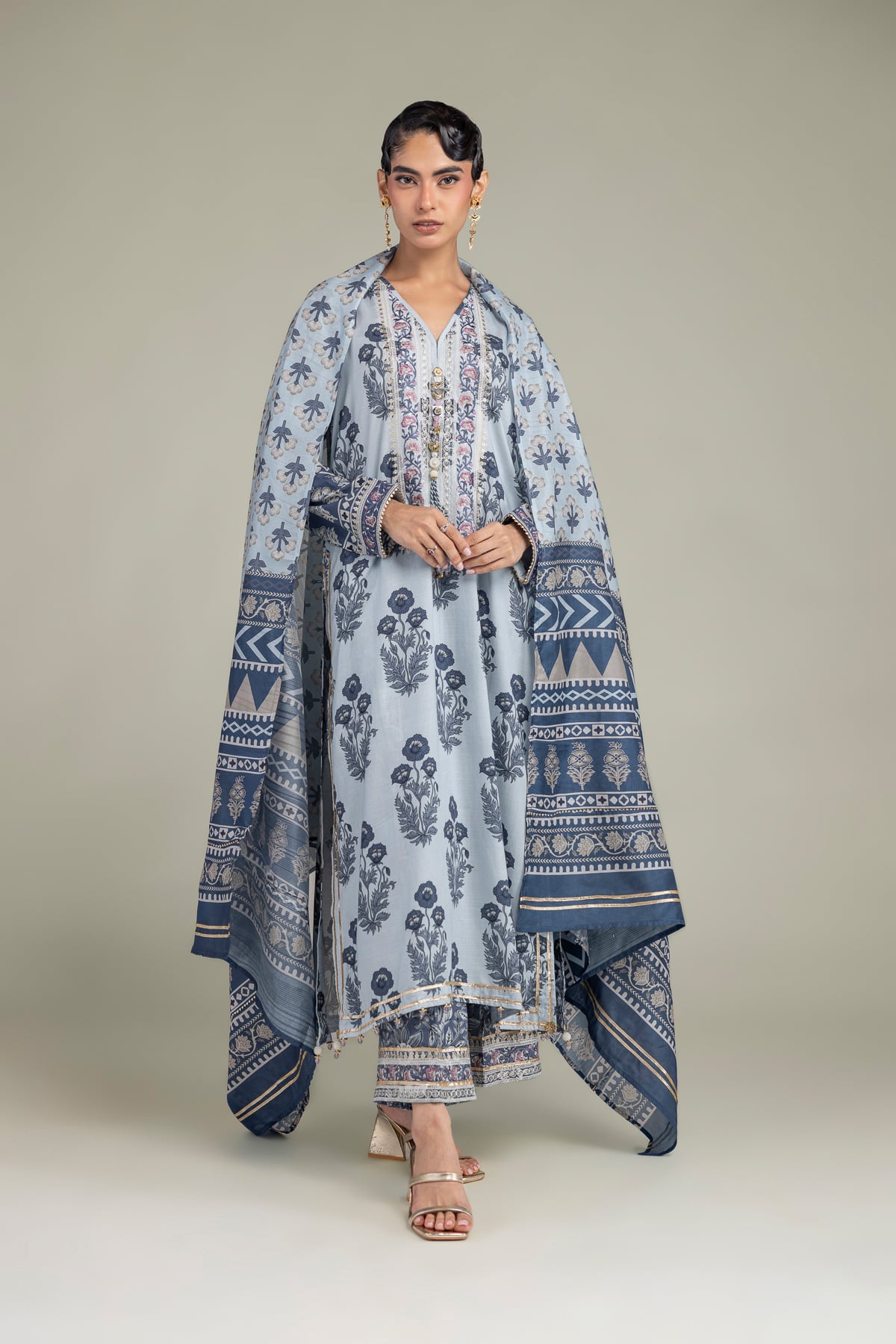 Embroidered Polyester Silk Blue Silk Dupatta - 1-26-102-A-F-VG