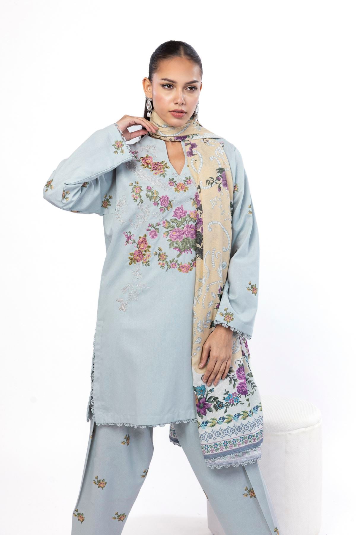 Embroidered Karandi Fabrics 3 Piece - MT23A-VG