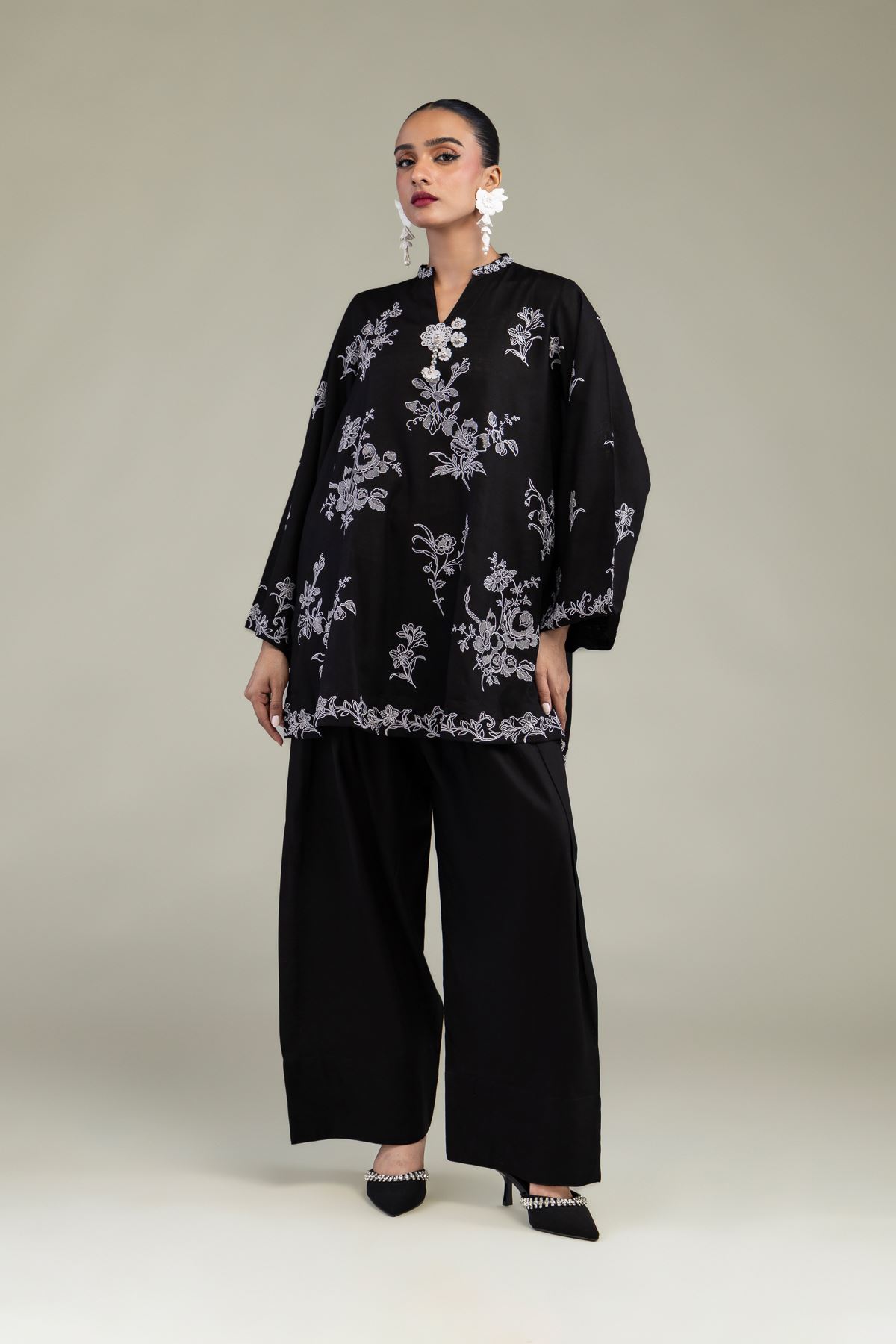 Embroidered Raw Silk Black Silk Kurta - 2-26-304-C-D1-VG