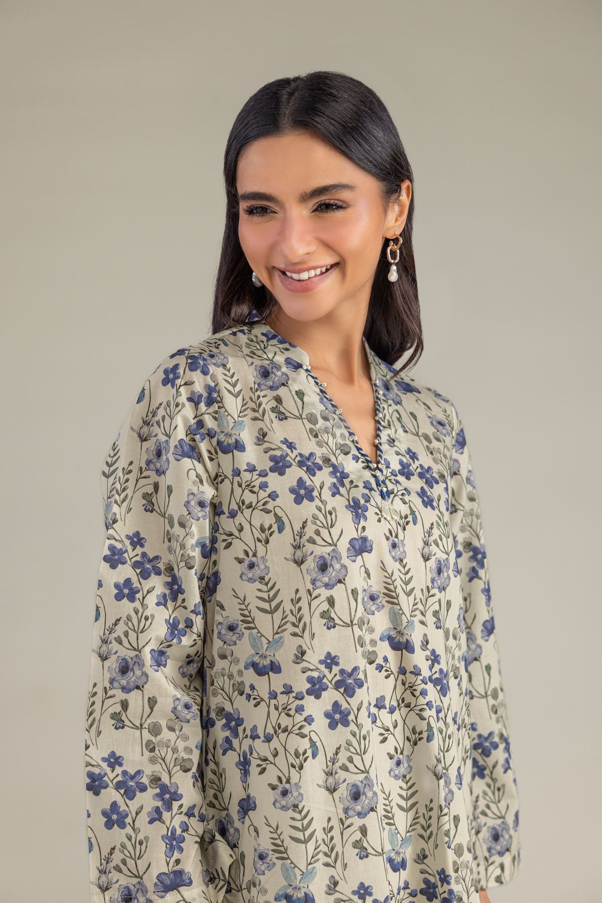 Printed Cambric Floral Longline Kurta - 1-26-102-A-F-VG