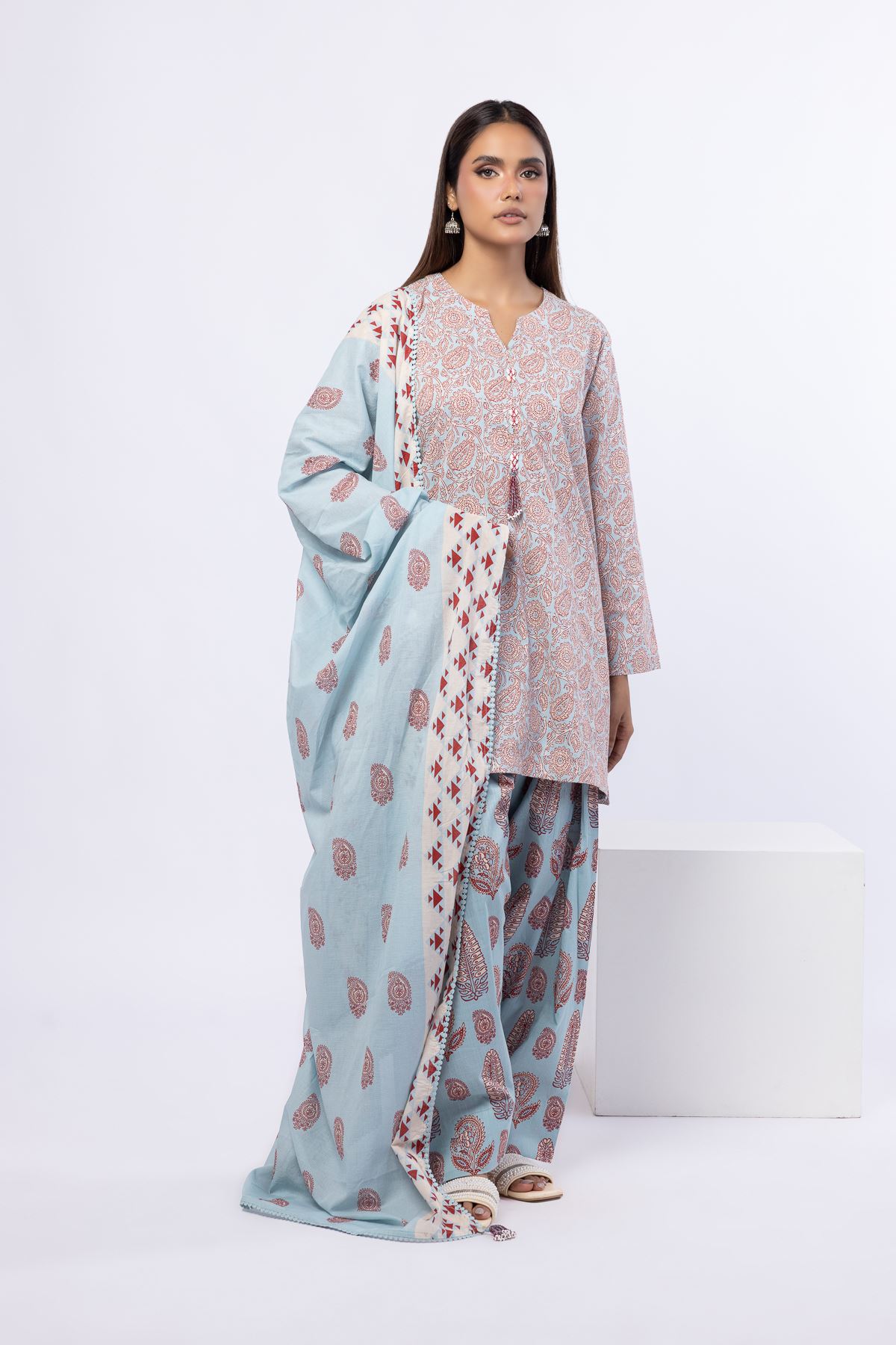 Printed Slub Lawn Dupatta - 25-09-9S2-07BA-VG