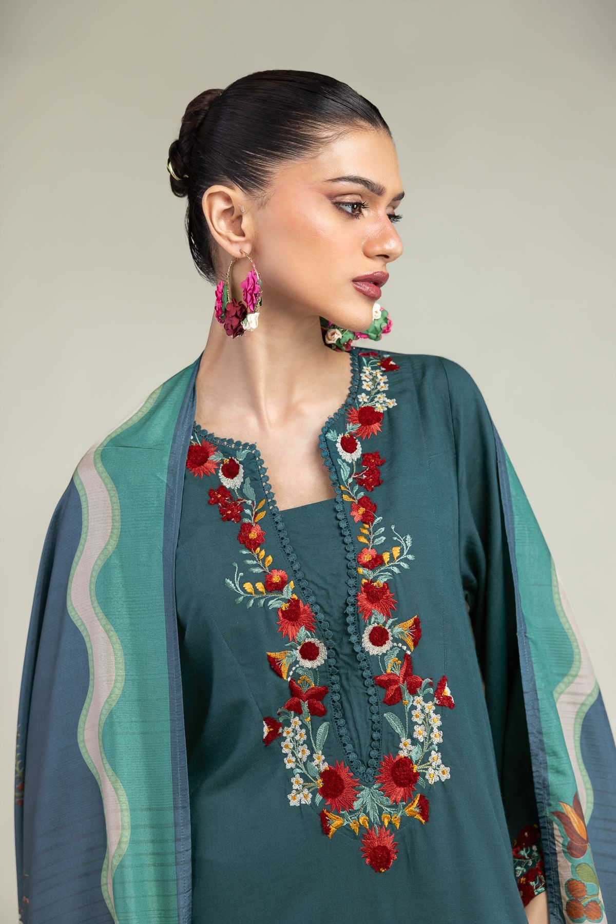Embroidered Polyester Silk Floral Silk Dupatta - 1-26-203-A-G1-VG