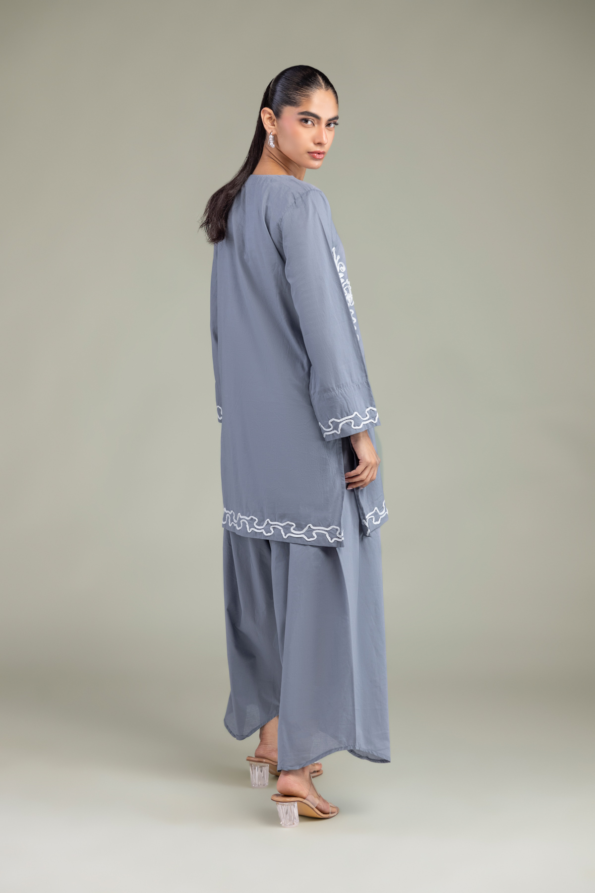 Embroidered Cambric Gray Cambric Kurta - 1-26-102-A-F-VG
