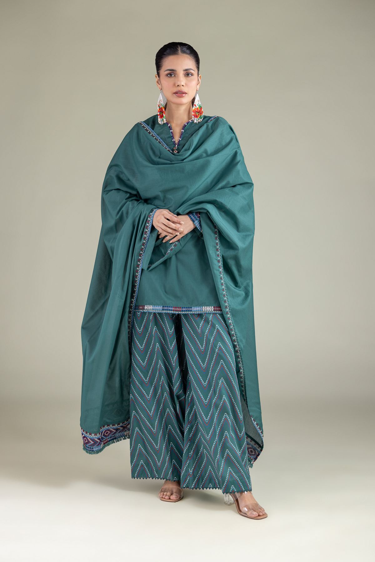 Embroidered Cambric Teal Pants - 2-26-104-A-E-VG