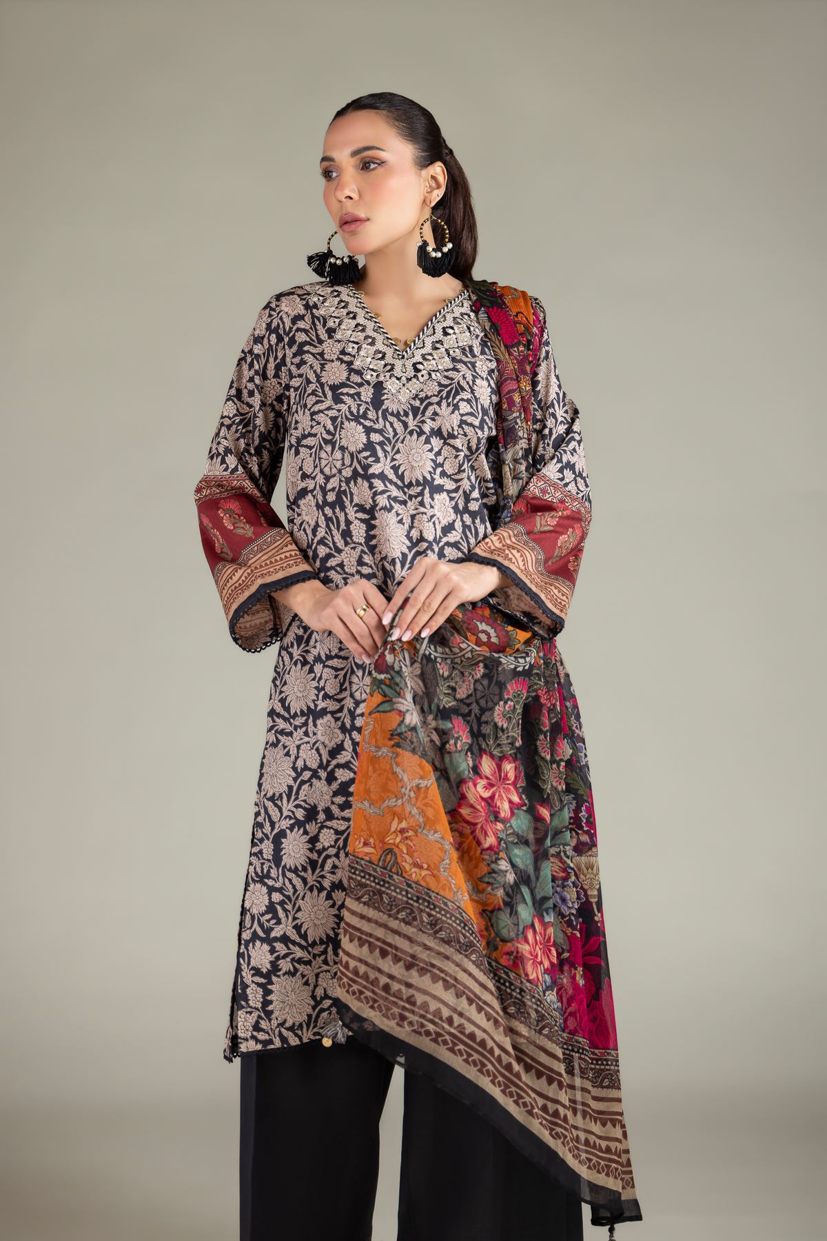 Embroidered Cotton Dobby 3 Piece Tailored Set - T-A11-26-118FI2-VG