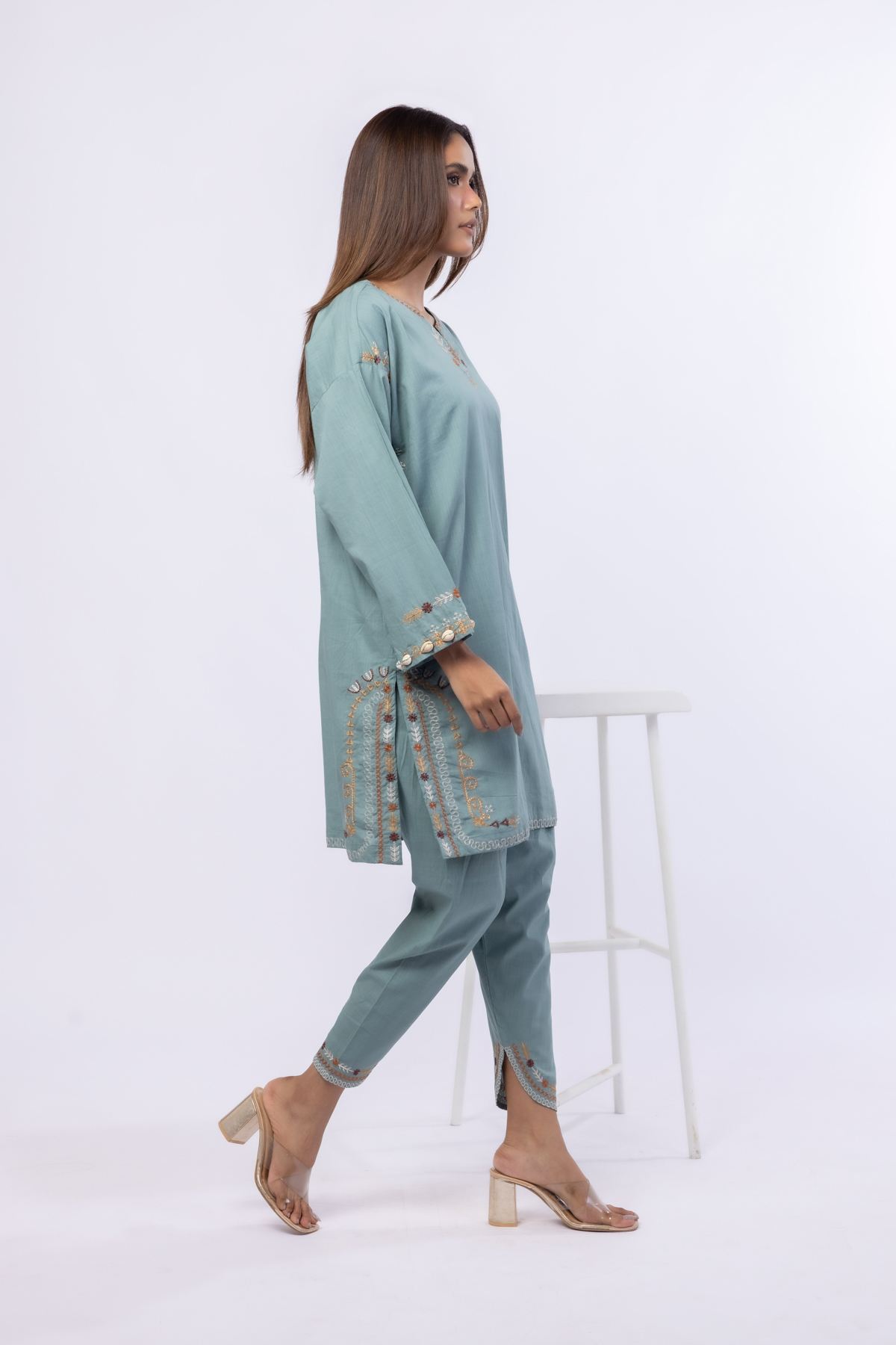 Embroidered Crosshatch Poplin Pants - 25-07-7E5-06TB-VG