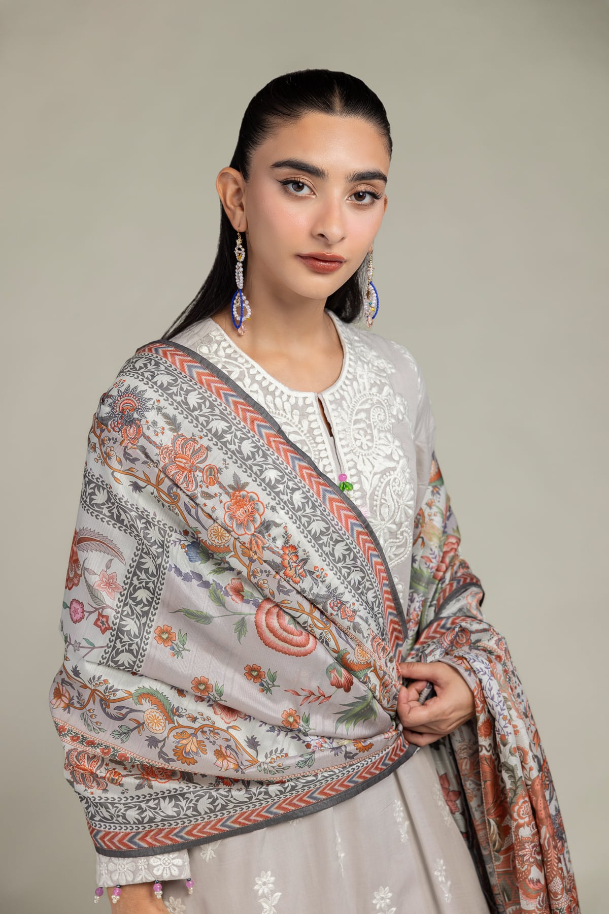 Embroidered Polyester Silk Floral Silk Dupatta - 2-26-302-C-F1-VG