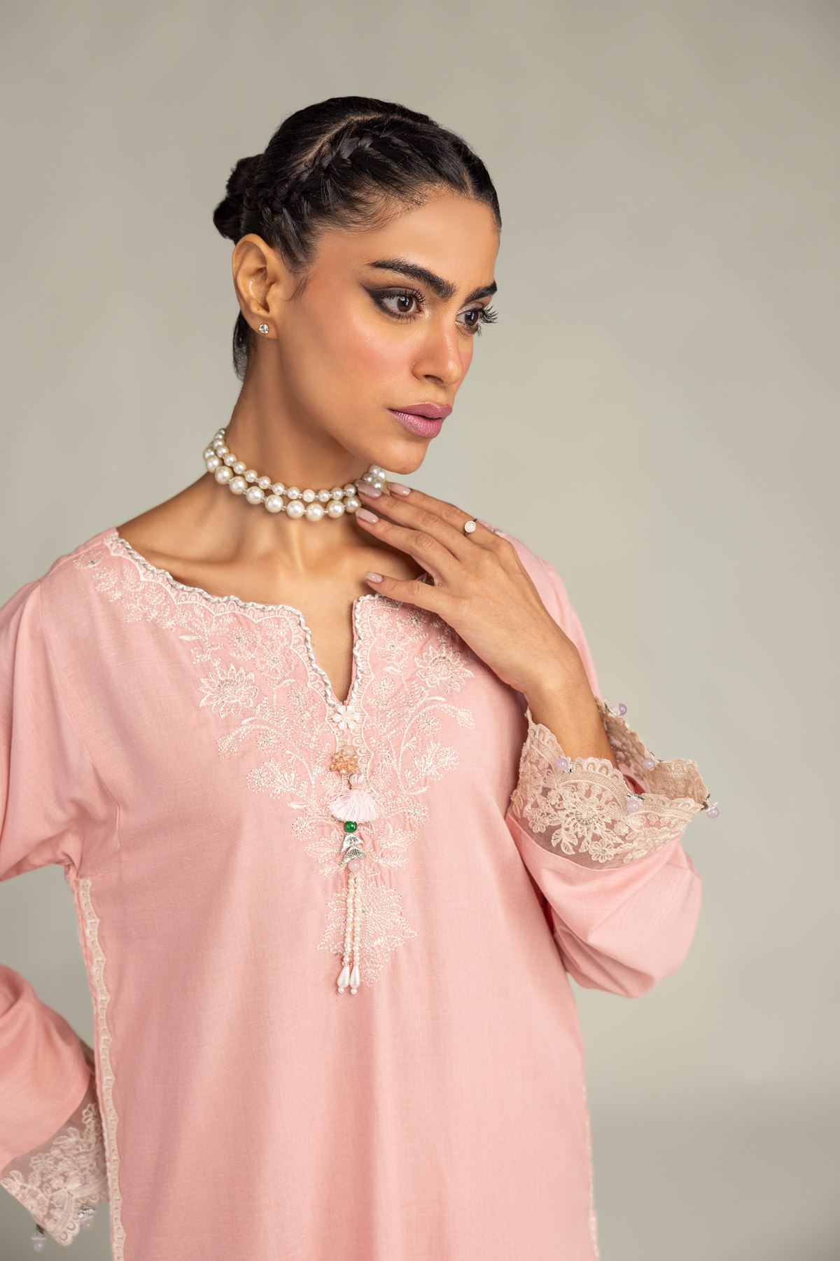 Embroidered Raw Silk Pink Silk Kurta - 2-26-306-A-D1-VG