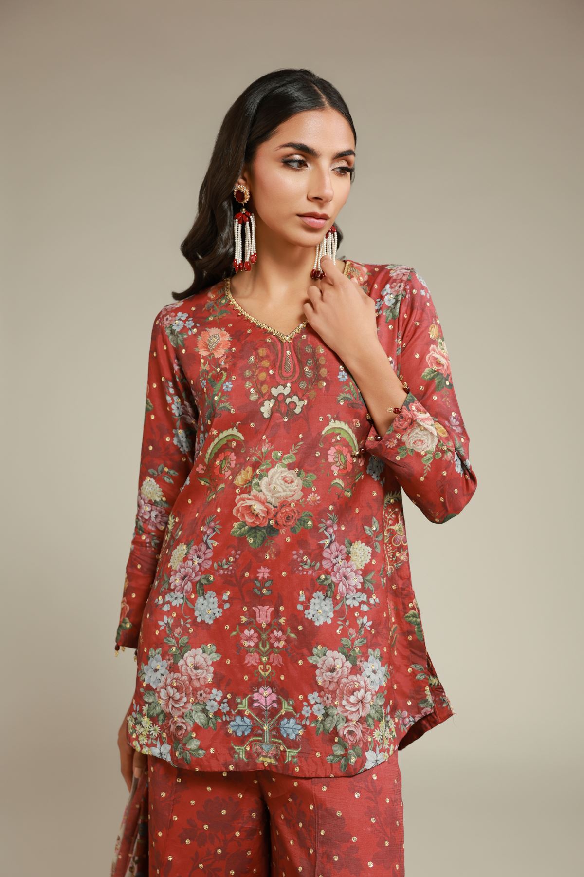 Embroidered Raw Silk 3 Piece Co-ord Set - 25-12-12S4-02TA-VG