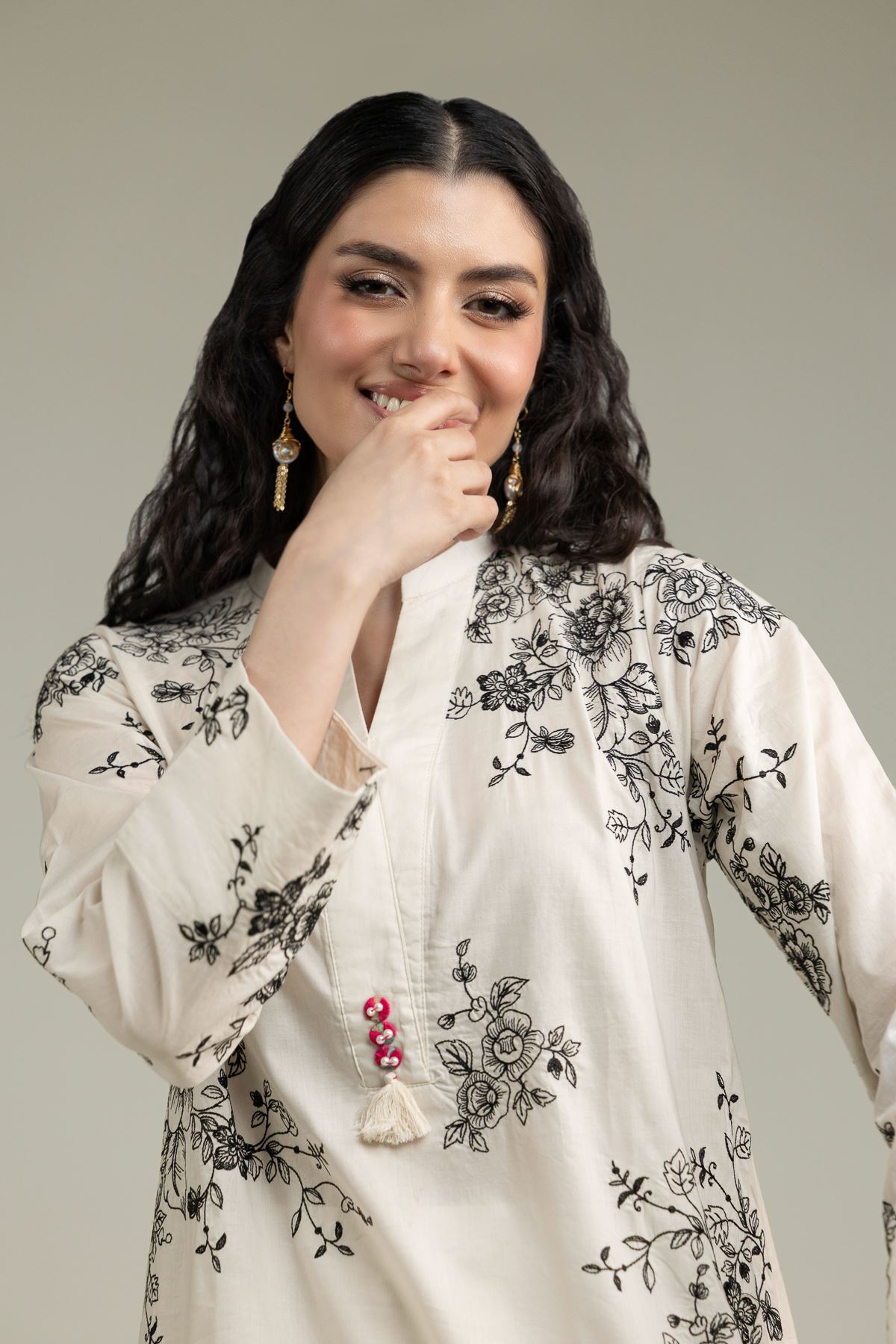 Embroidered Cambric Floral Longline Kurta - 1-26-231-A-F1-VG