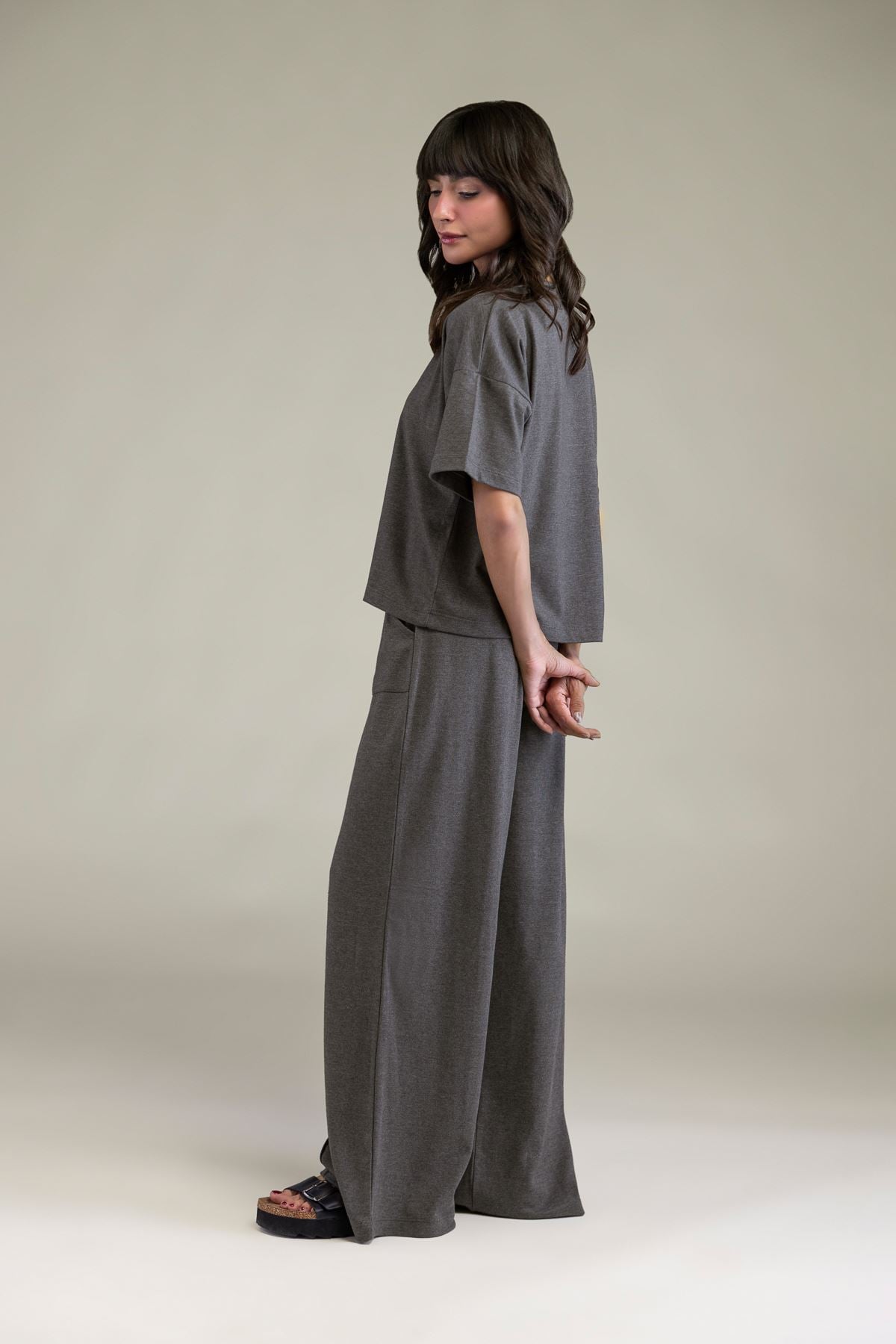 Embroidered Interlock Gray Trousers - 3-26-204-A-F1-VG
