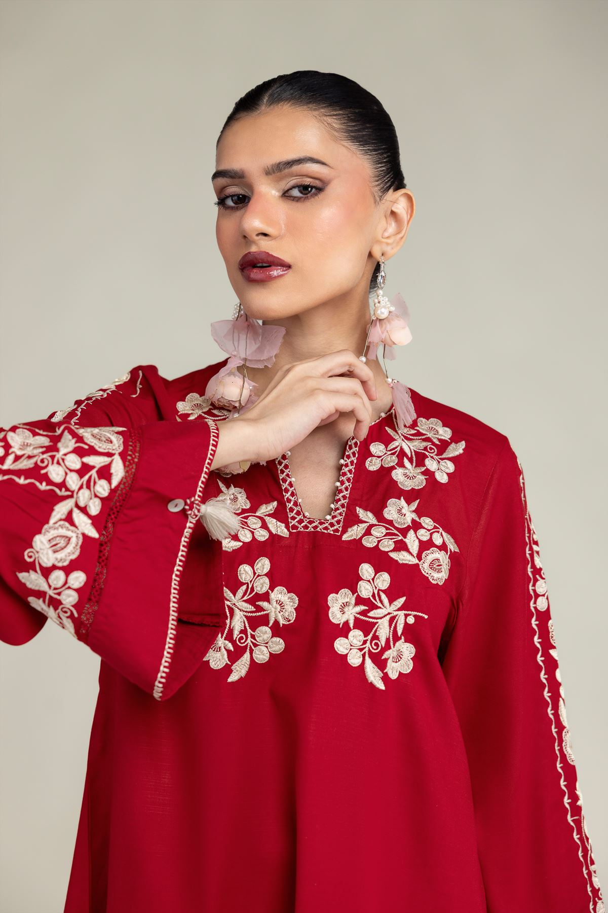 Embroidered Raw Silk Red Silk Kurta - 1-26-245-A-D2-VG